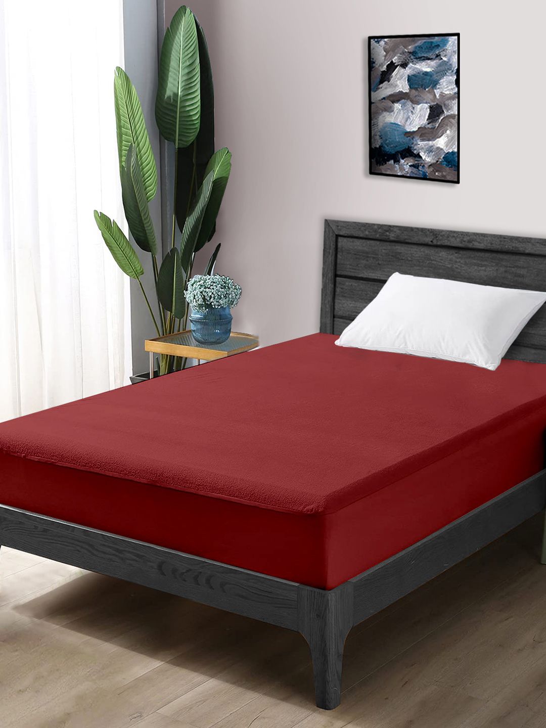 Divine Casa Maroon Solid Single 210 GSM Water Resistant Mattress Protector Price in India