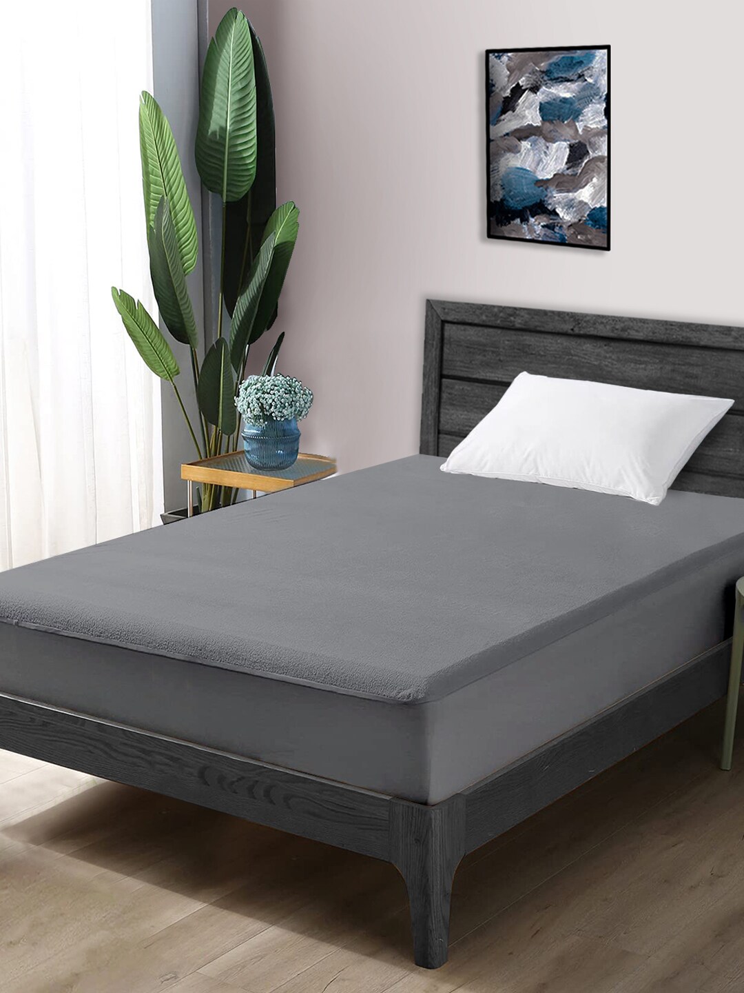Divine Casa Grey Solid Single Size 210 GSM Water Resistant Mattress Protector Price in India
