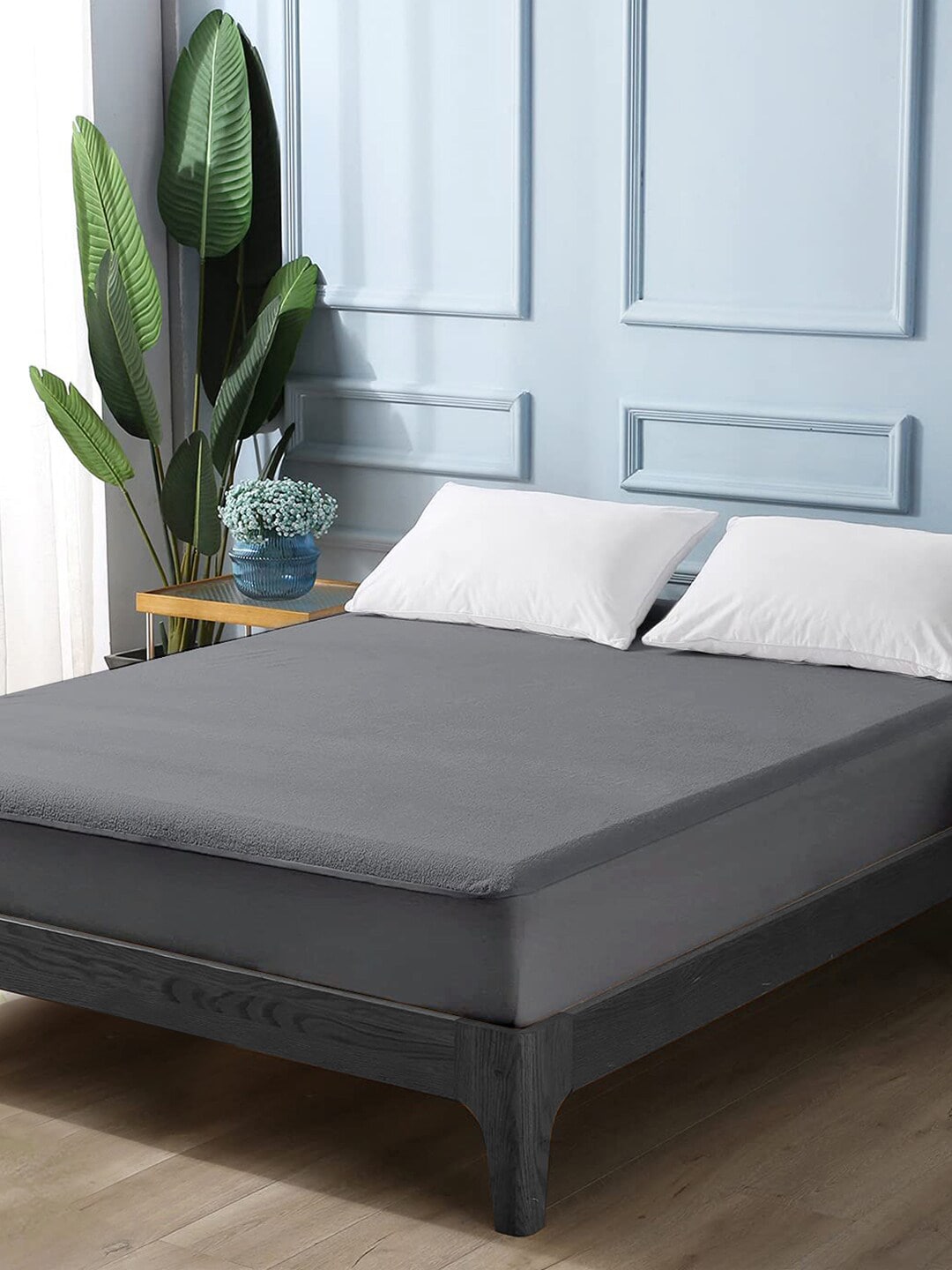 Divine Casa Grey Solid Double Queen Size 210 GSM Water Resistant Mattress Protector Price in India