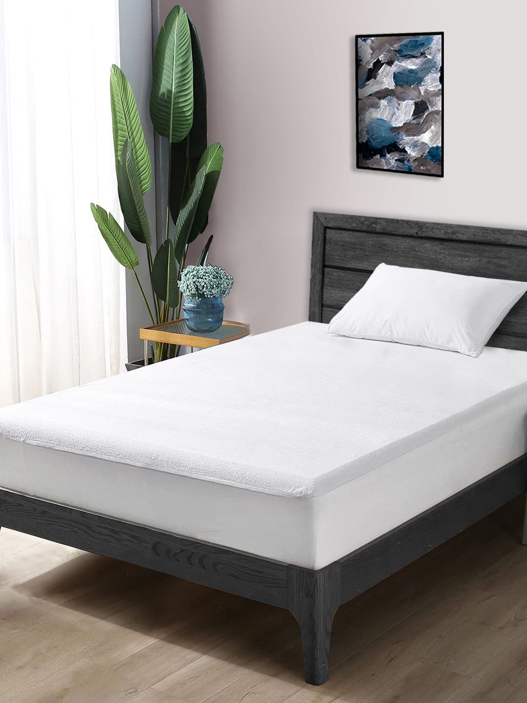 Divine Casa White Solid 210 GSM Single Size Waterproof Mattress Protector Price in India
