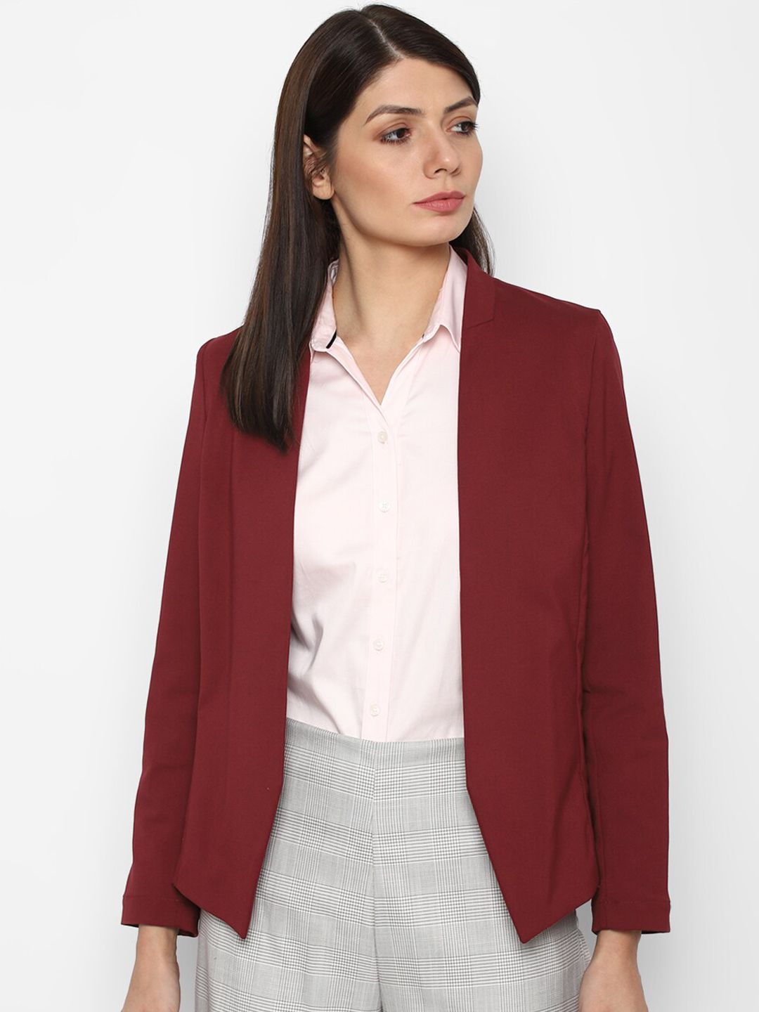 Allen Solly Woman Maroon Solid Single-Breasted Casual Blazer Price in India
