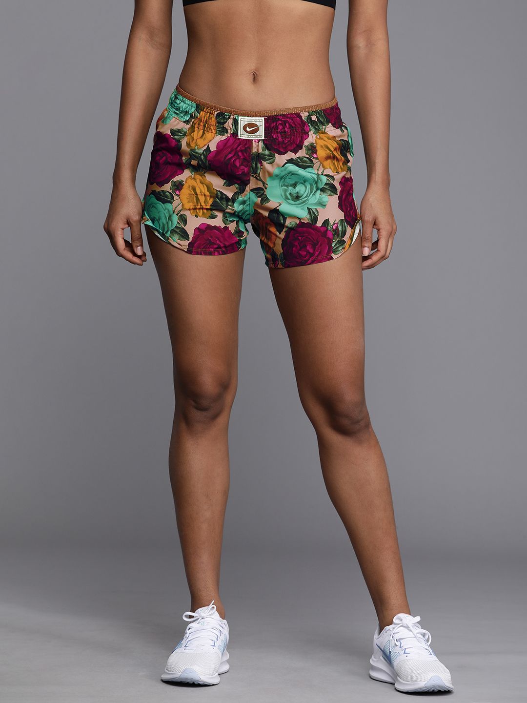 Nike Women Red & Green Floral Printed Drit Fit AOP  Shorts Price in India