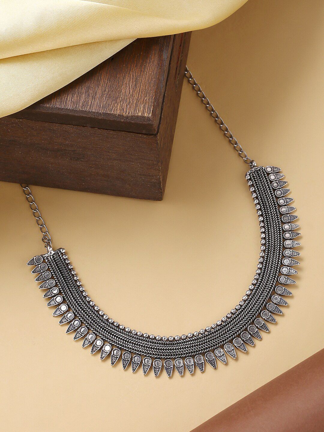 VIRAASI Women Silver Ethnic Oxidized Choker Necklace Price in India