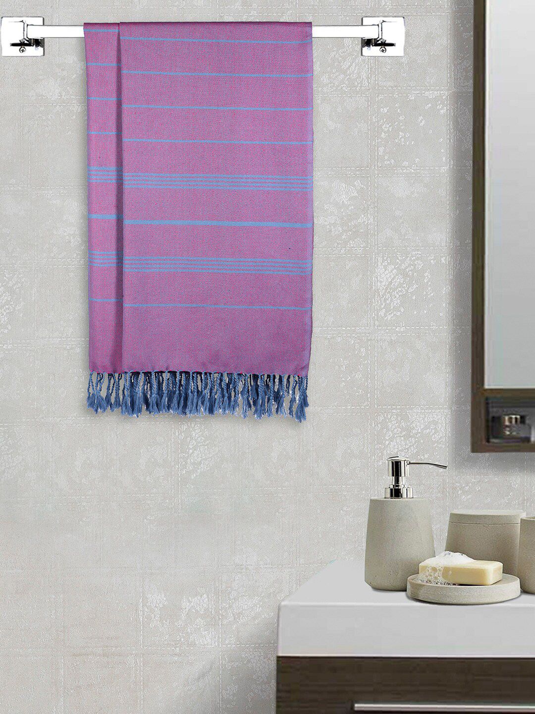 Arrabi Set Of 2 Purple & Blue Striped 210 GSM Cotton Bath Towels Price in India