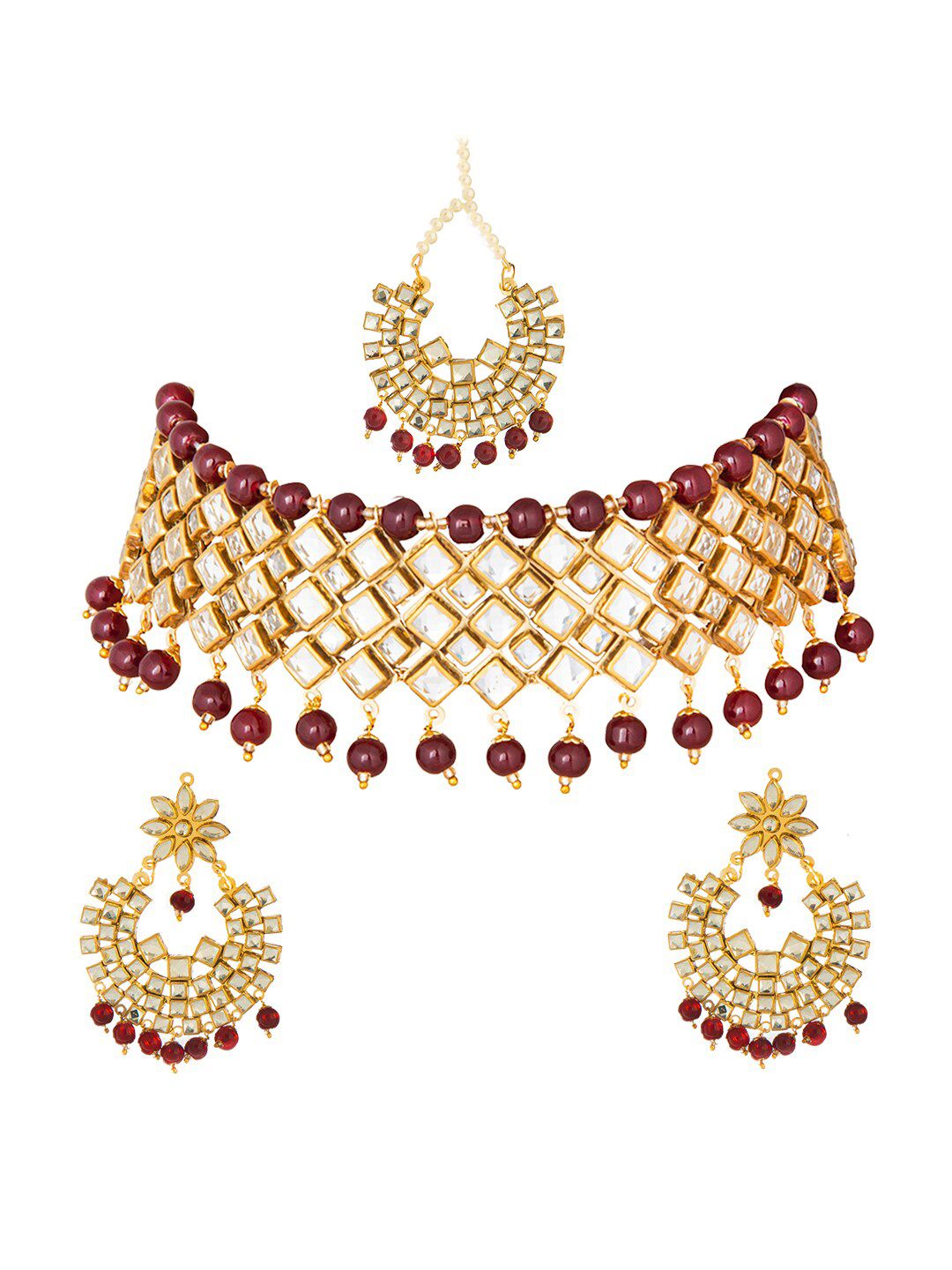 Shining Jewel - By Shivansh Gold-Toned & Red Brass Gold-Plated Choker Necklace Price in India