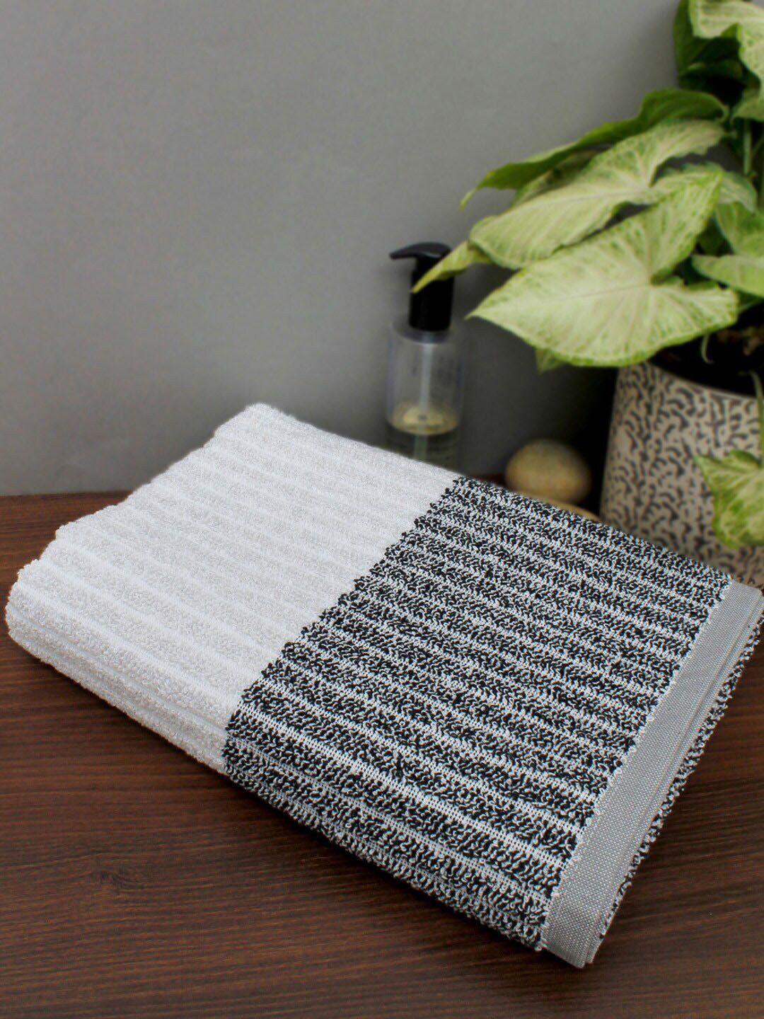 AVI Living Grey Striped 500 GSM Pure Cotton Bath Towels Price in India