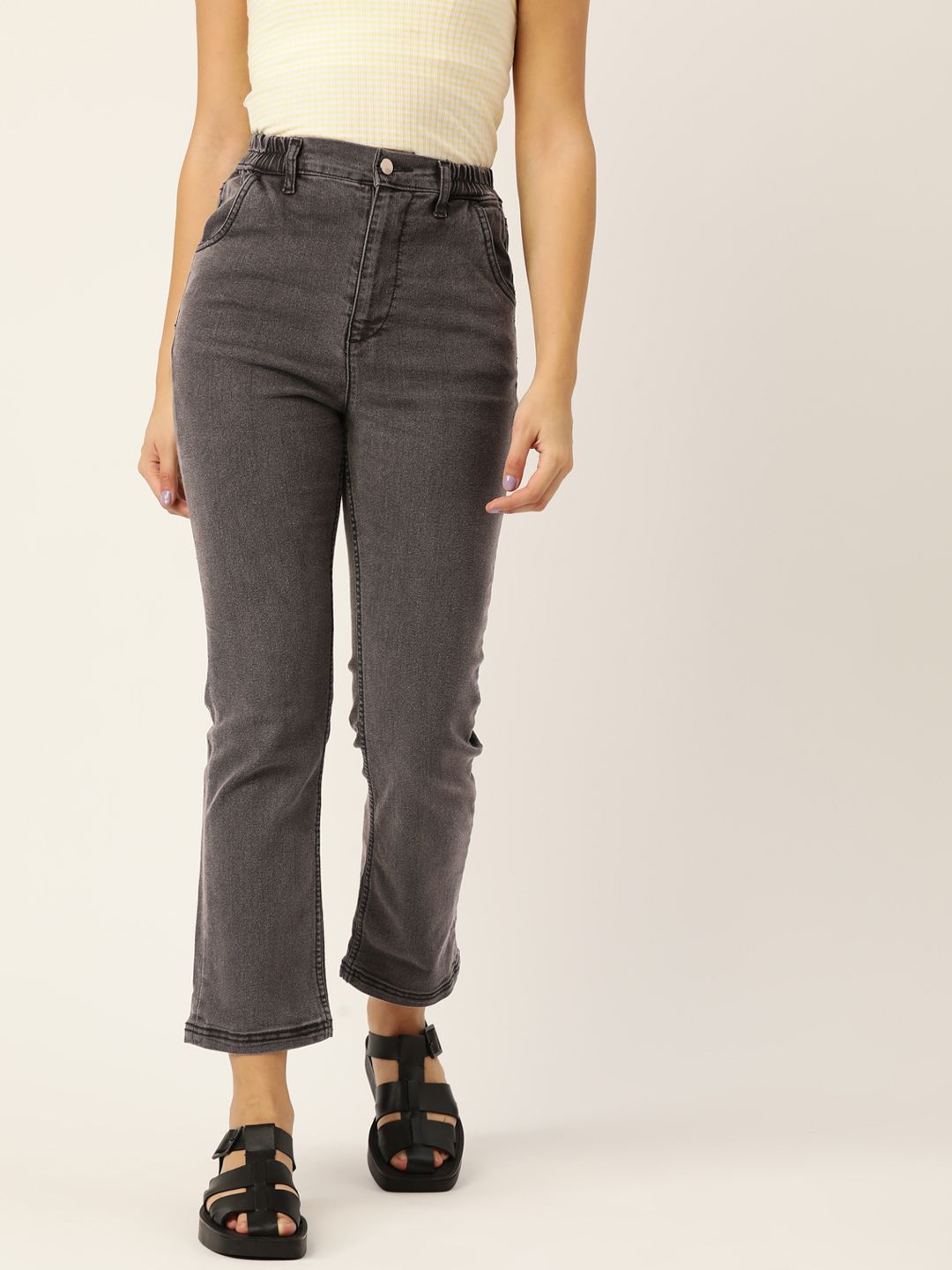 DressBerry Women Charcoal Grey Regular Fit Stretchable Jeans Price in India
