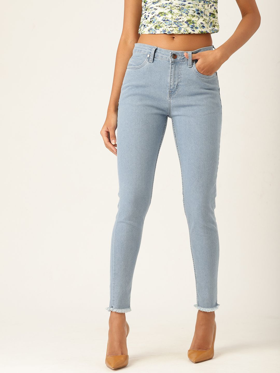 DressBerry Women Blue Solid Stretchable Jeans Price in India
