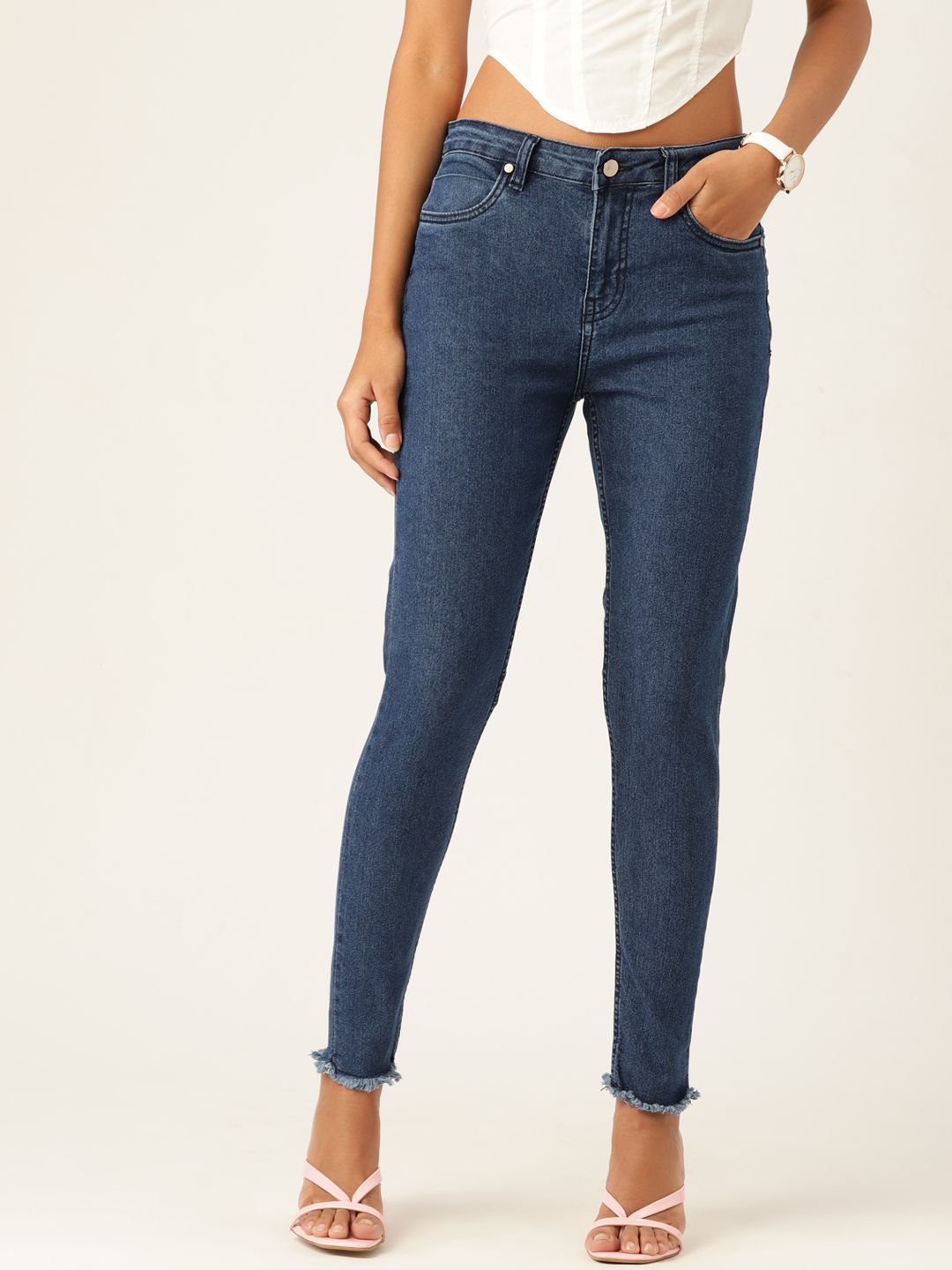 DressBerry Women Blue Solid Stretchable Jeans Price in India