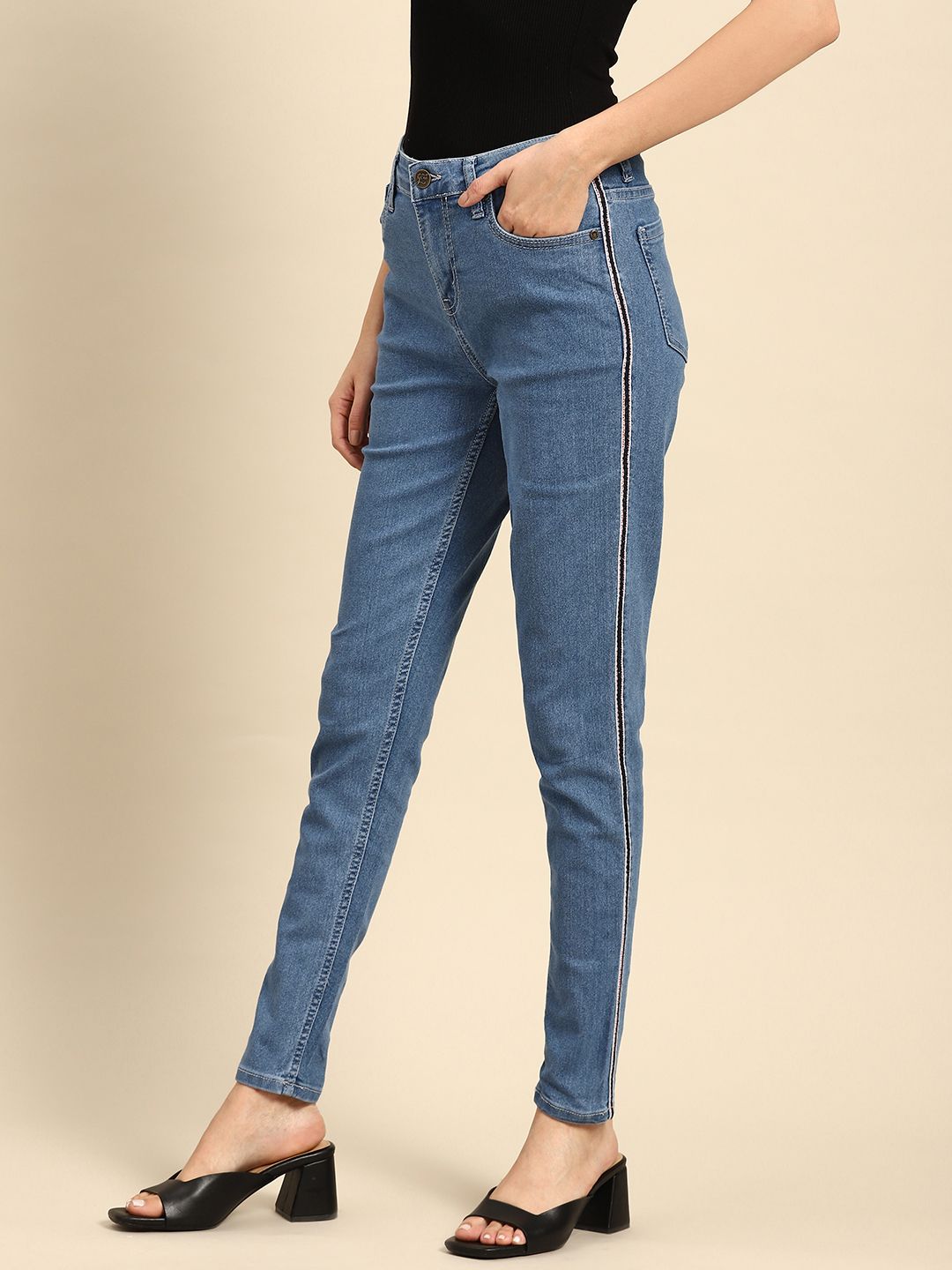 all about you Women Blue Solid Mid Rise Skinny Fit Stretchable Jeans Price in India