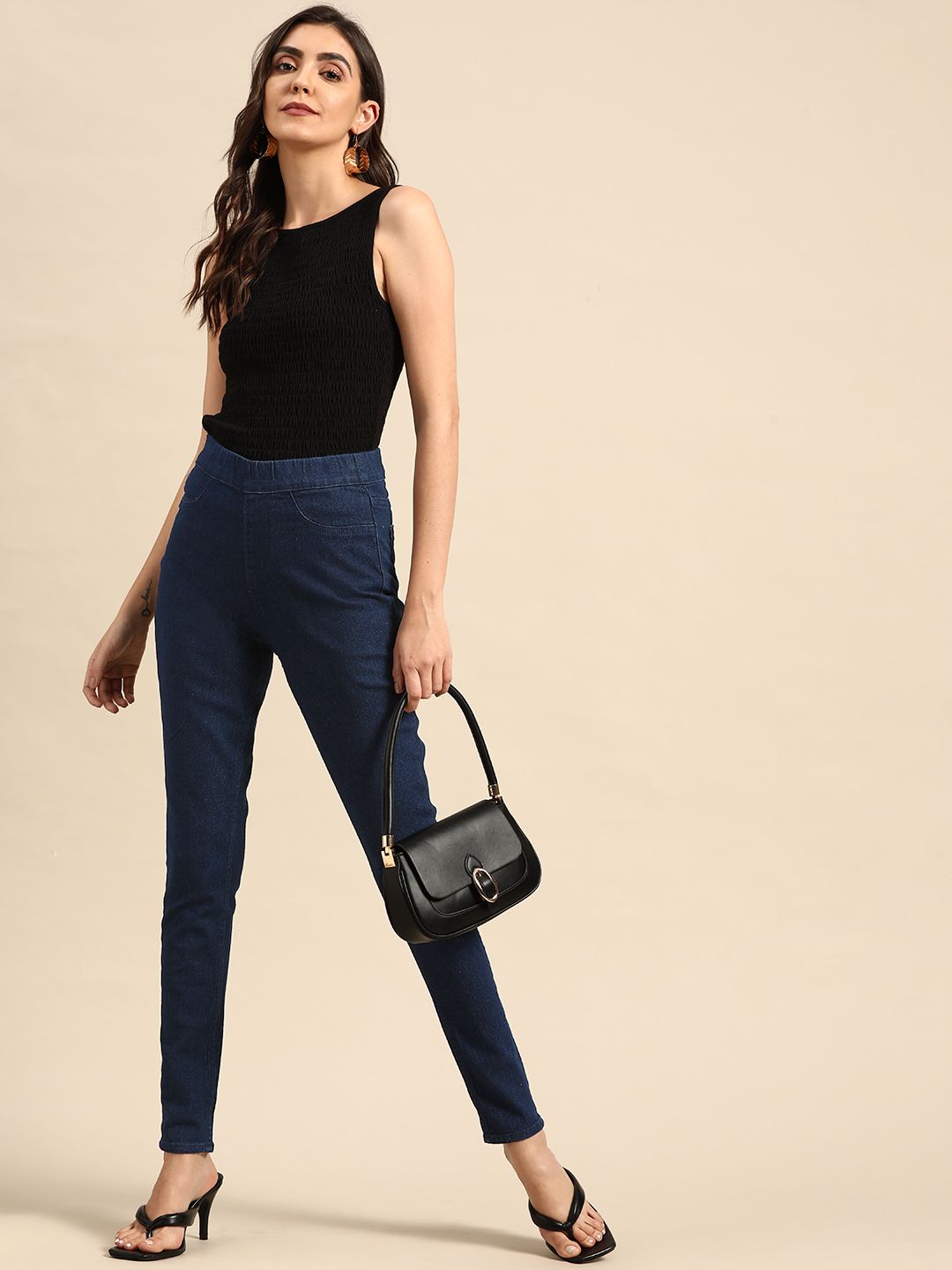 all about you Women Navy Blue Skinny Fit High-Rise Stretchable Jeans Price in India