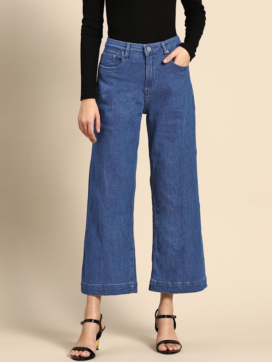 all about you Women Blue Solid Flared High-Rise Stretchable Jeans Price in India