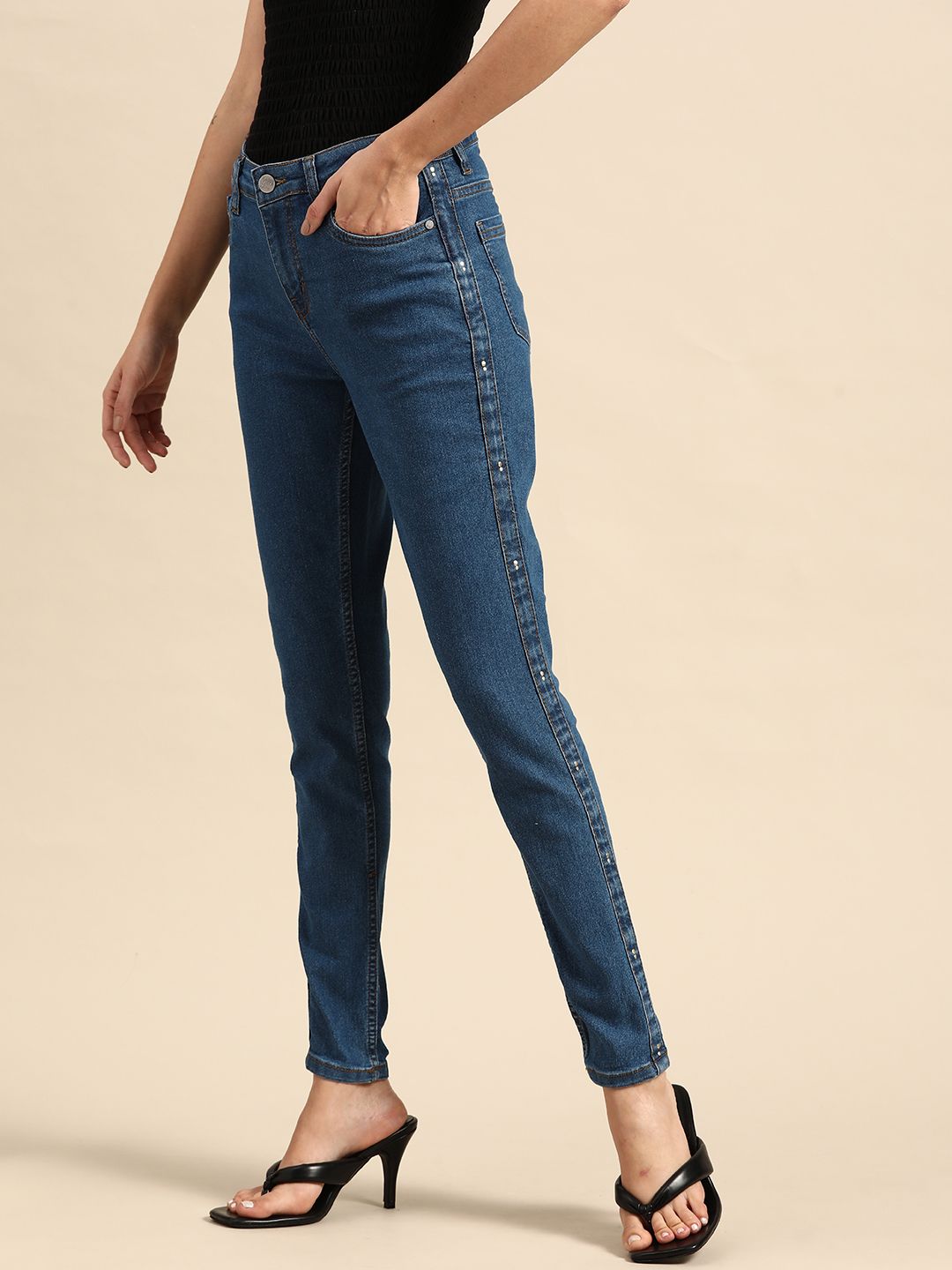 all about you Women Blue Skinny Fit Embellished Stretchable Jeans Price in India