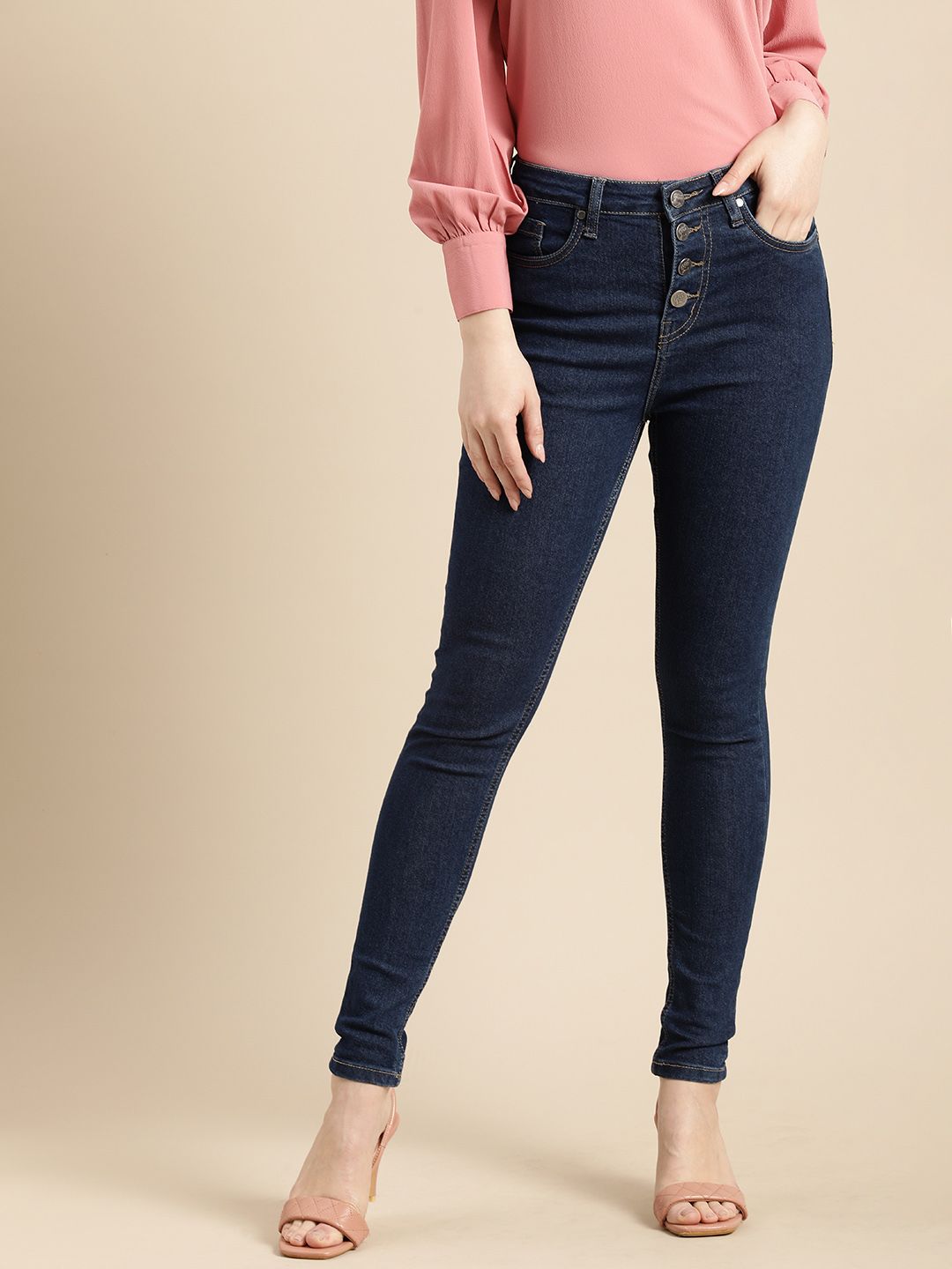 all about you Women Navy Blue Skinny Fit High-Rise Stretchable Jeans Price in India