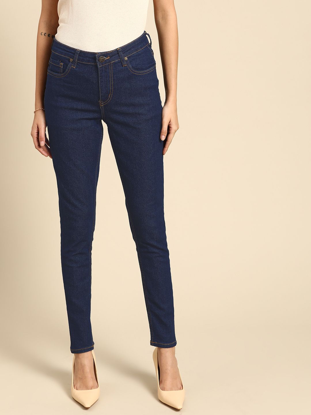 all about you Women Navy Blue Skinny Fit Stretchable Jeans Price in India