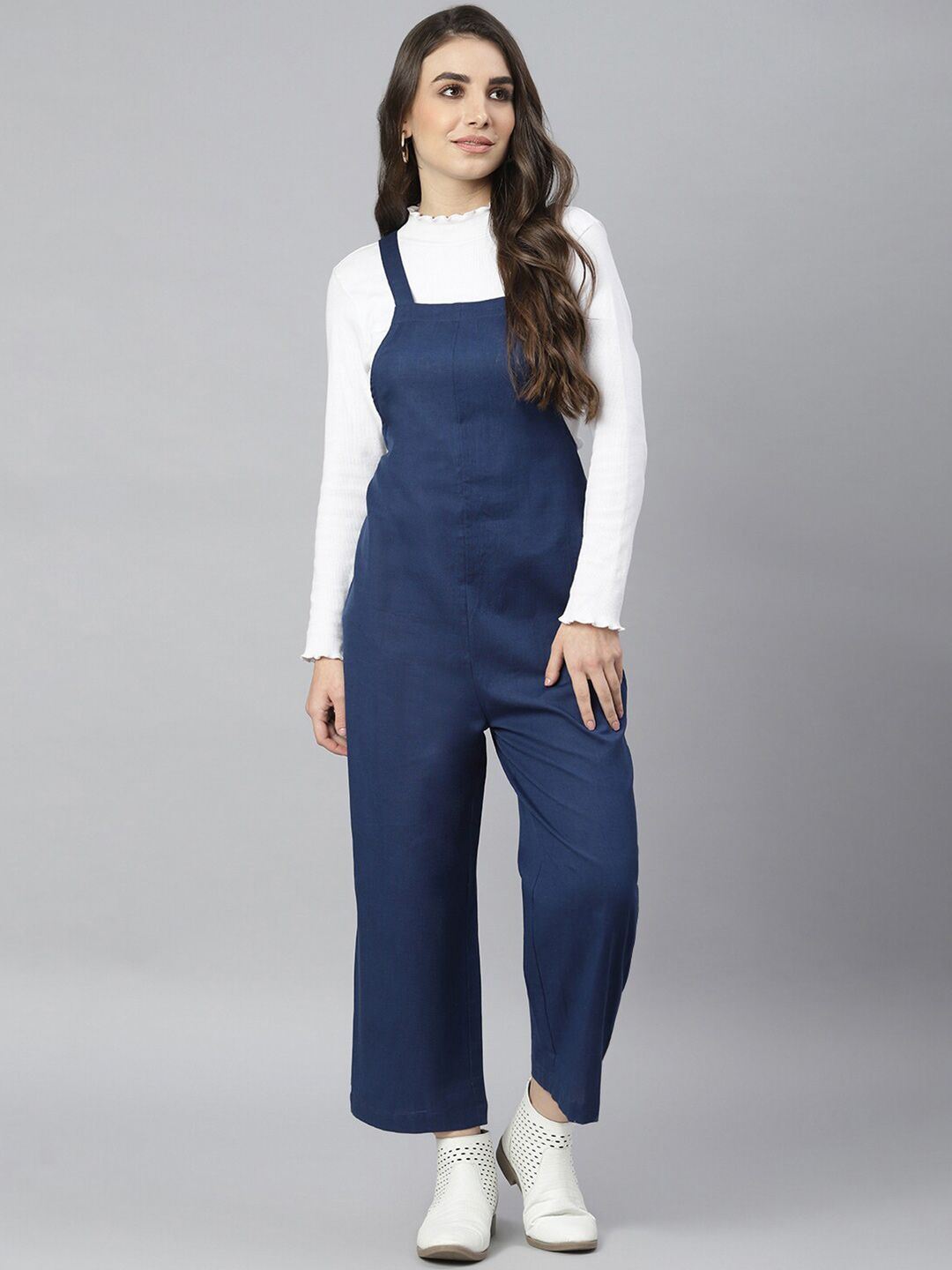 DEEBACO Navy Blue Cotton Basic One Piece Jumpsuit Price in India