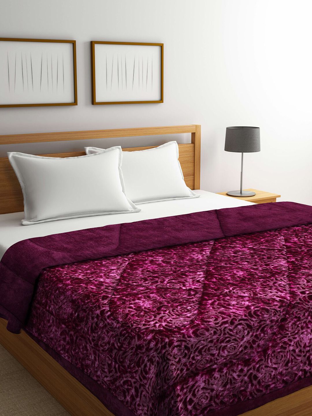 Arrabi Purple & Pink Floral Heavy Winter Double Bed Quilt Price in India