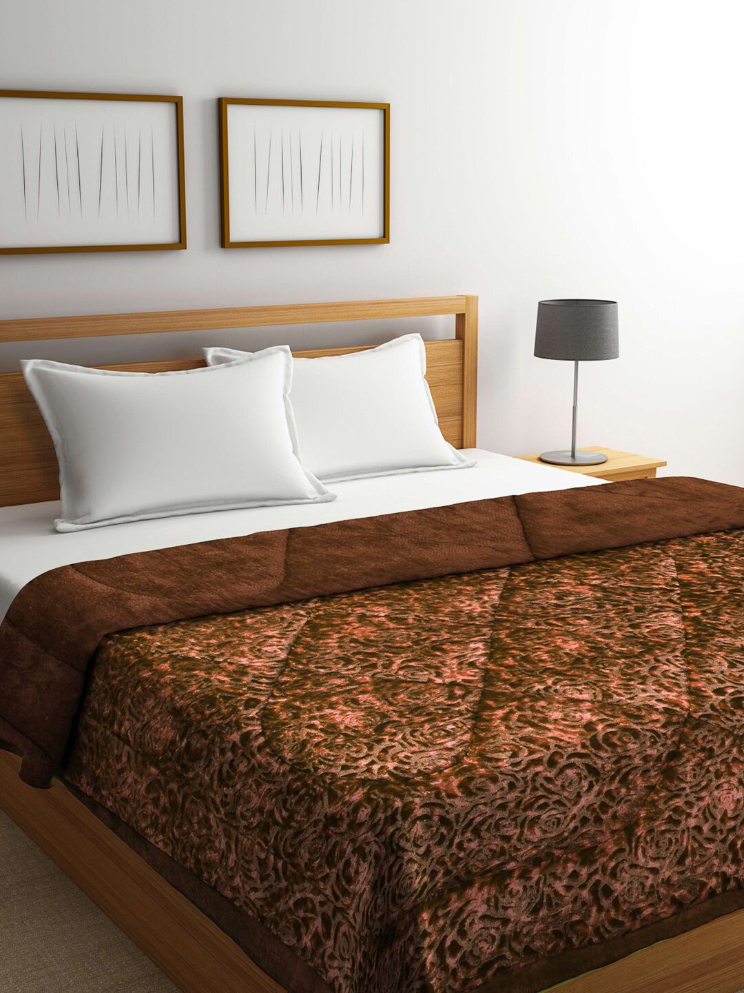 Arrabi Brown Printed Heavy Winter Double Bed Quilt Price in India