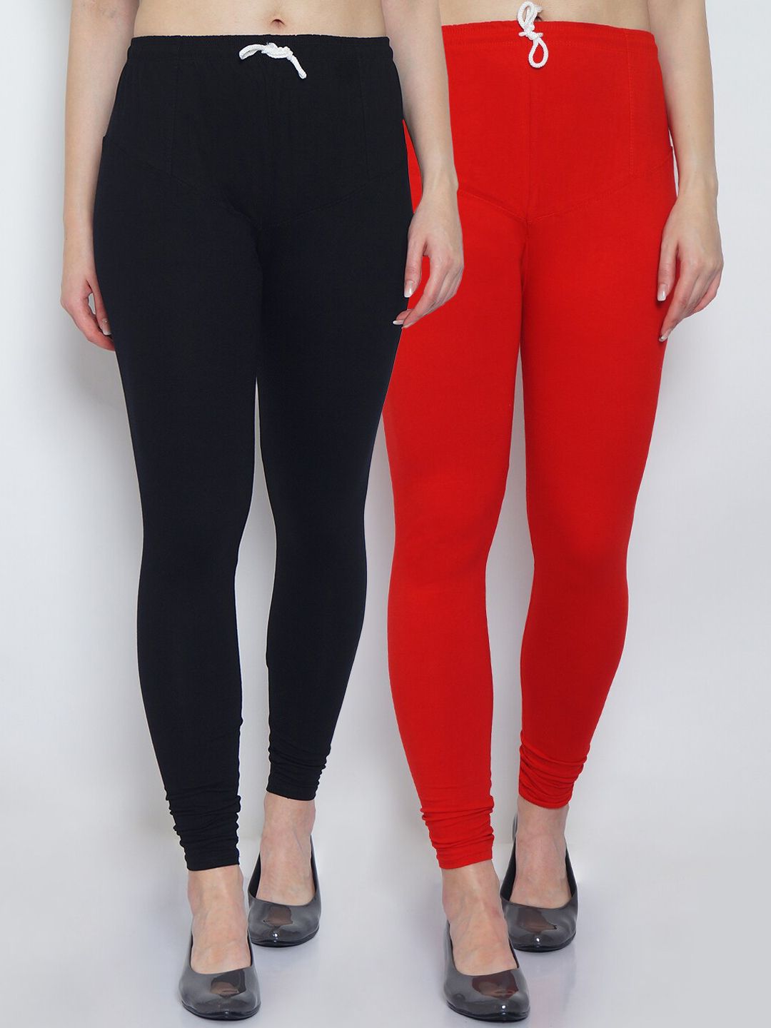 GRACIT Woman Pack of 2 Solid Black & Red Churidar Length Legging Price in India