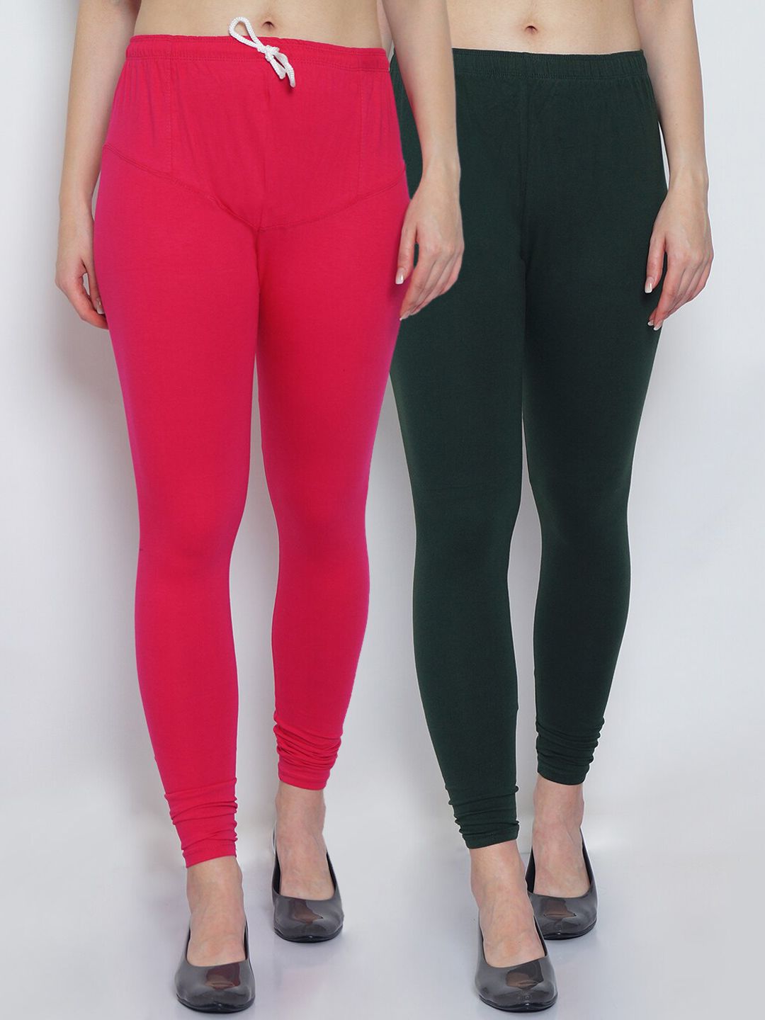 GRACIT Woman Pack of 2 Solid Pink & Green Churidar Length Legging Price in India