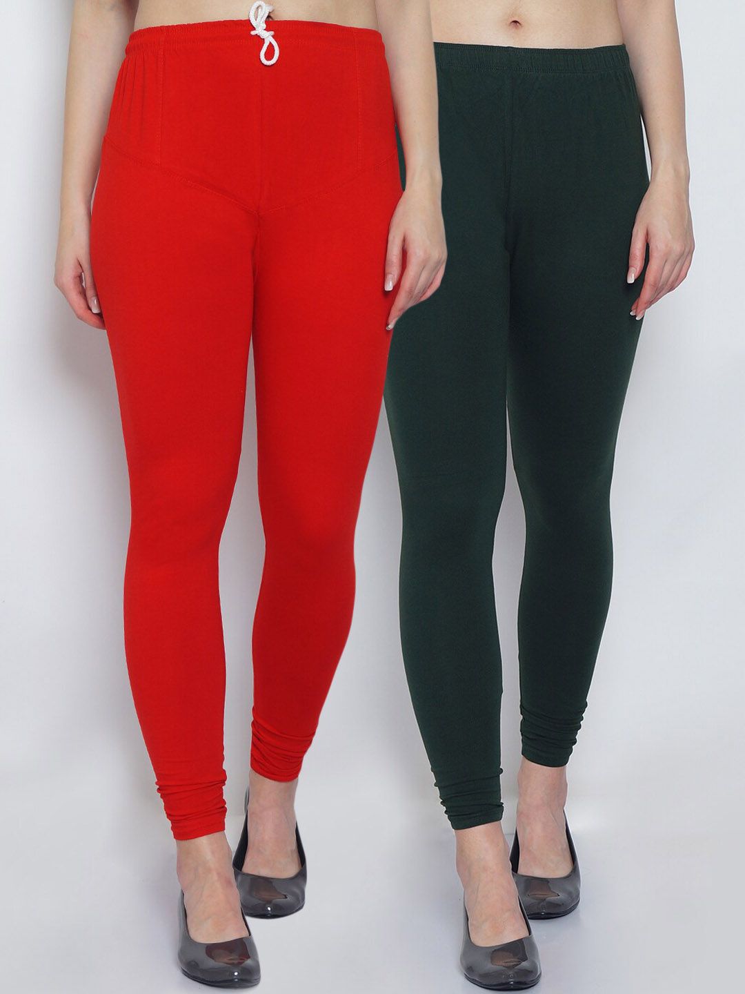 GRACIT Woman Pack of 2 Solid Red & Green Churidar Length Legging Price in India
