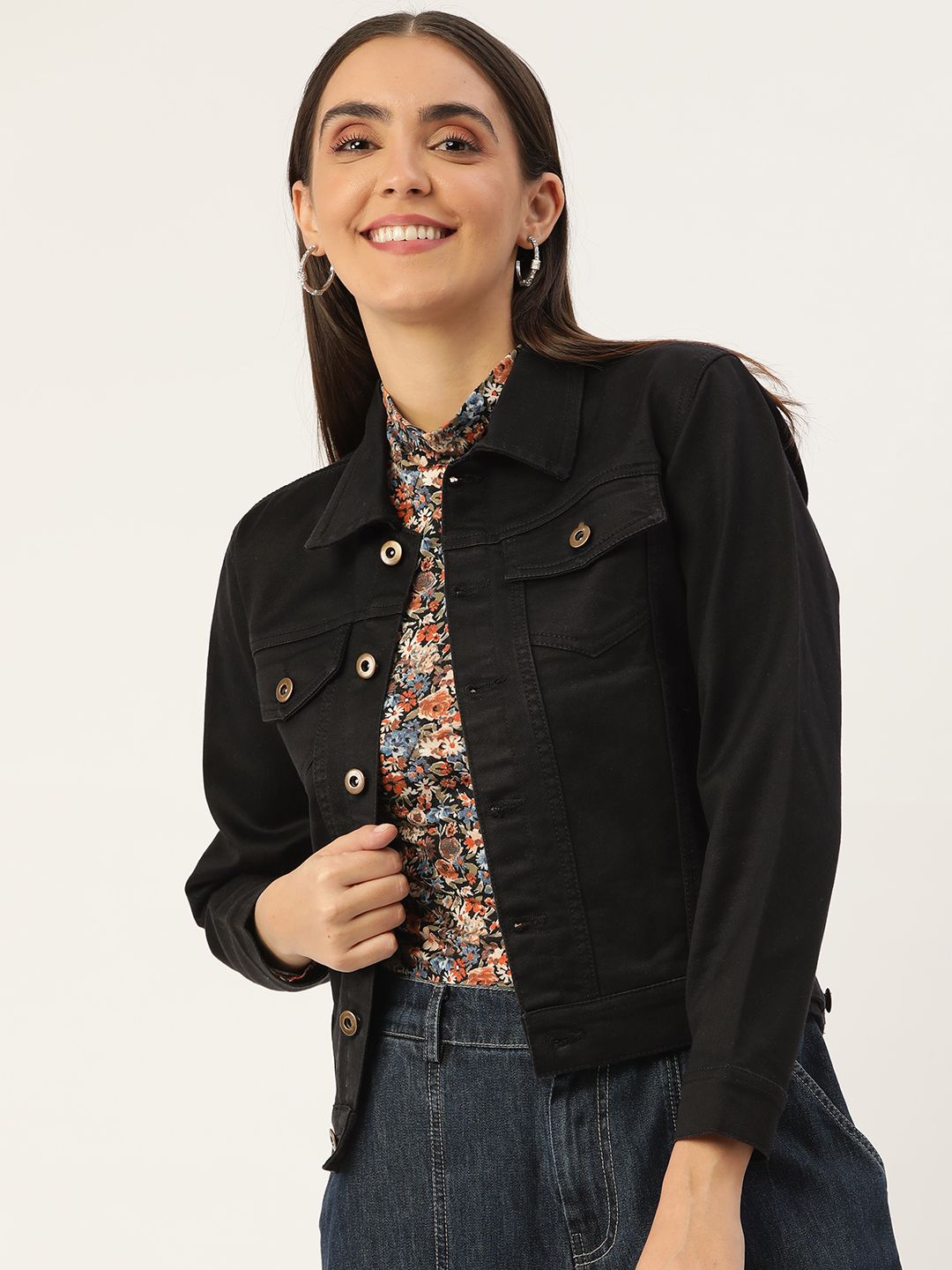 Antheaa Women Black Denim Jacket Price in India