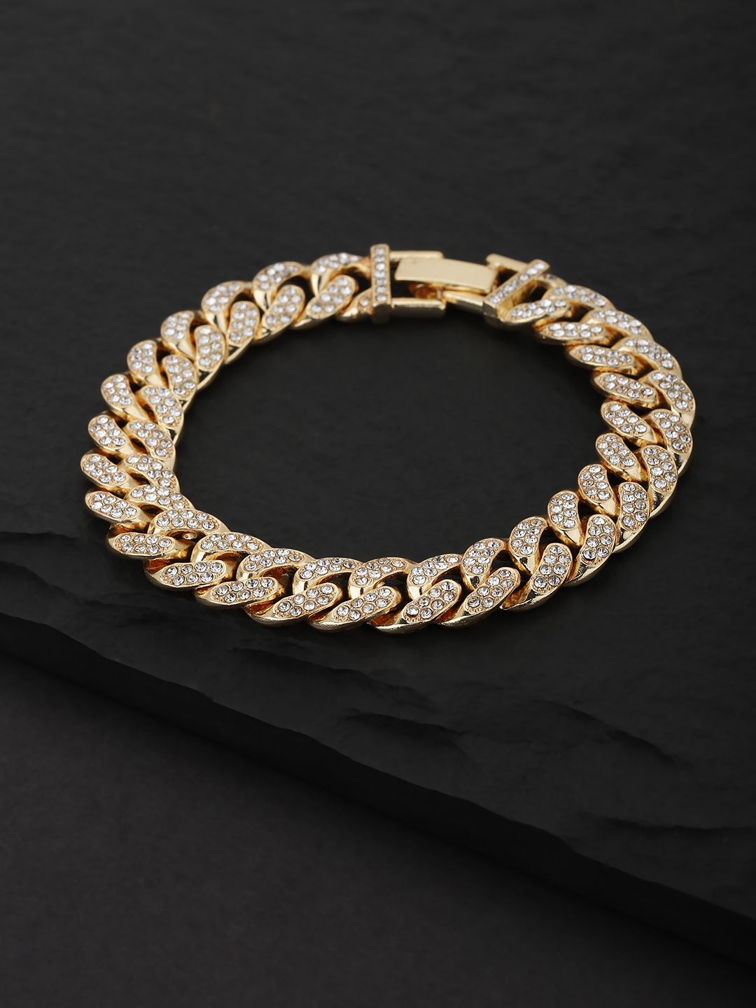 Carlton London Women Gold-Toned Cubic Zirconia Link Bracelet Price in India