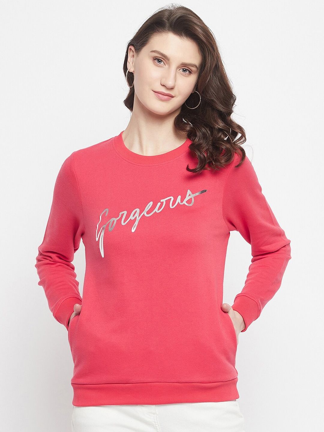 HARBORNBAY Women Coral Printed Sweatshirt Price in India