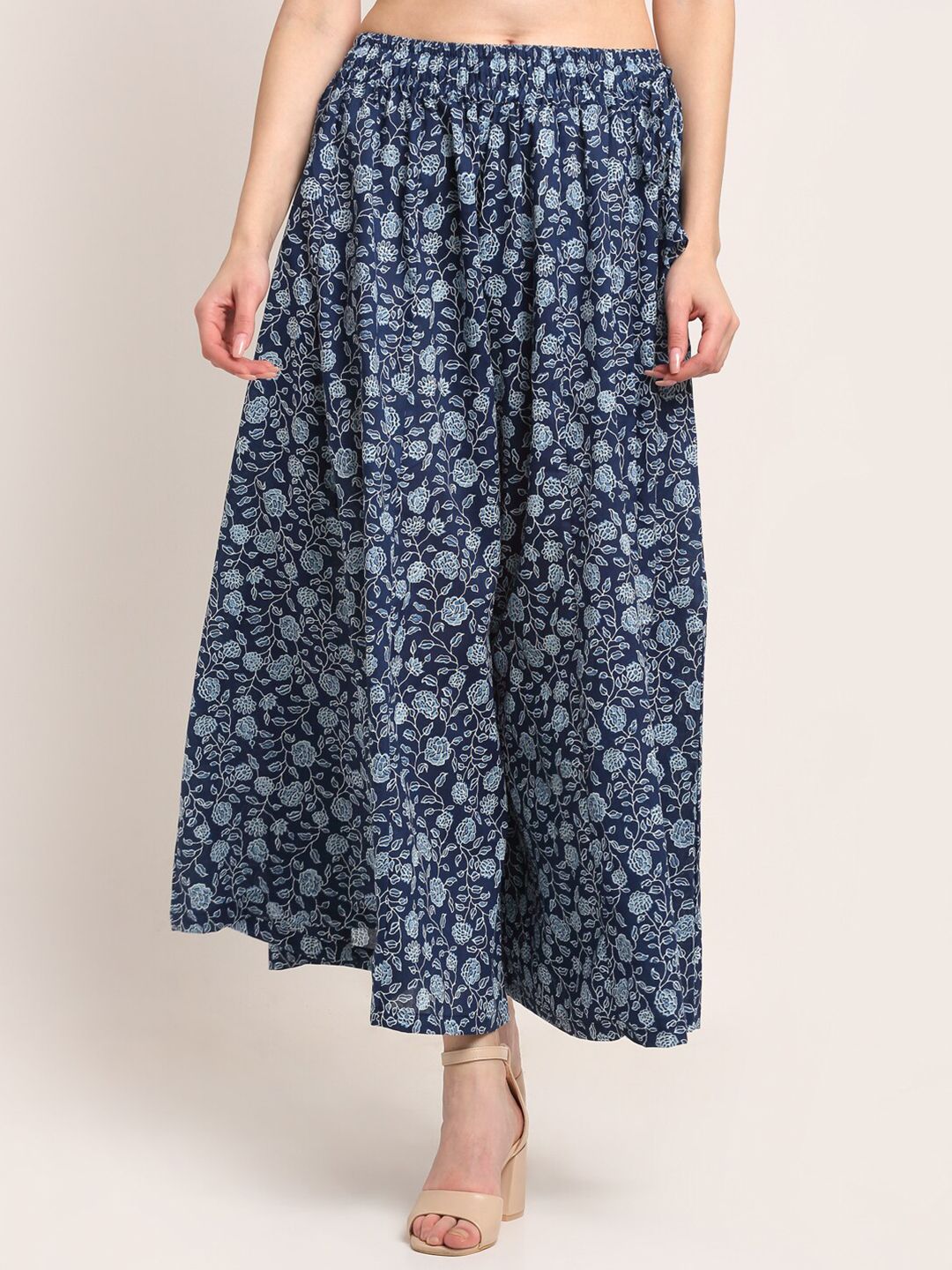 TAG 7 Women Navy Blue Floral Printed Flared Palazzos