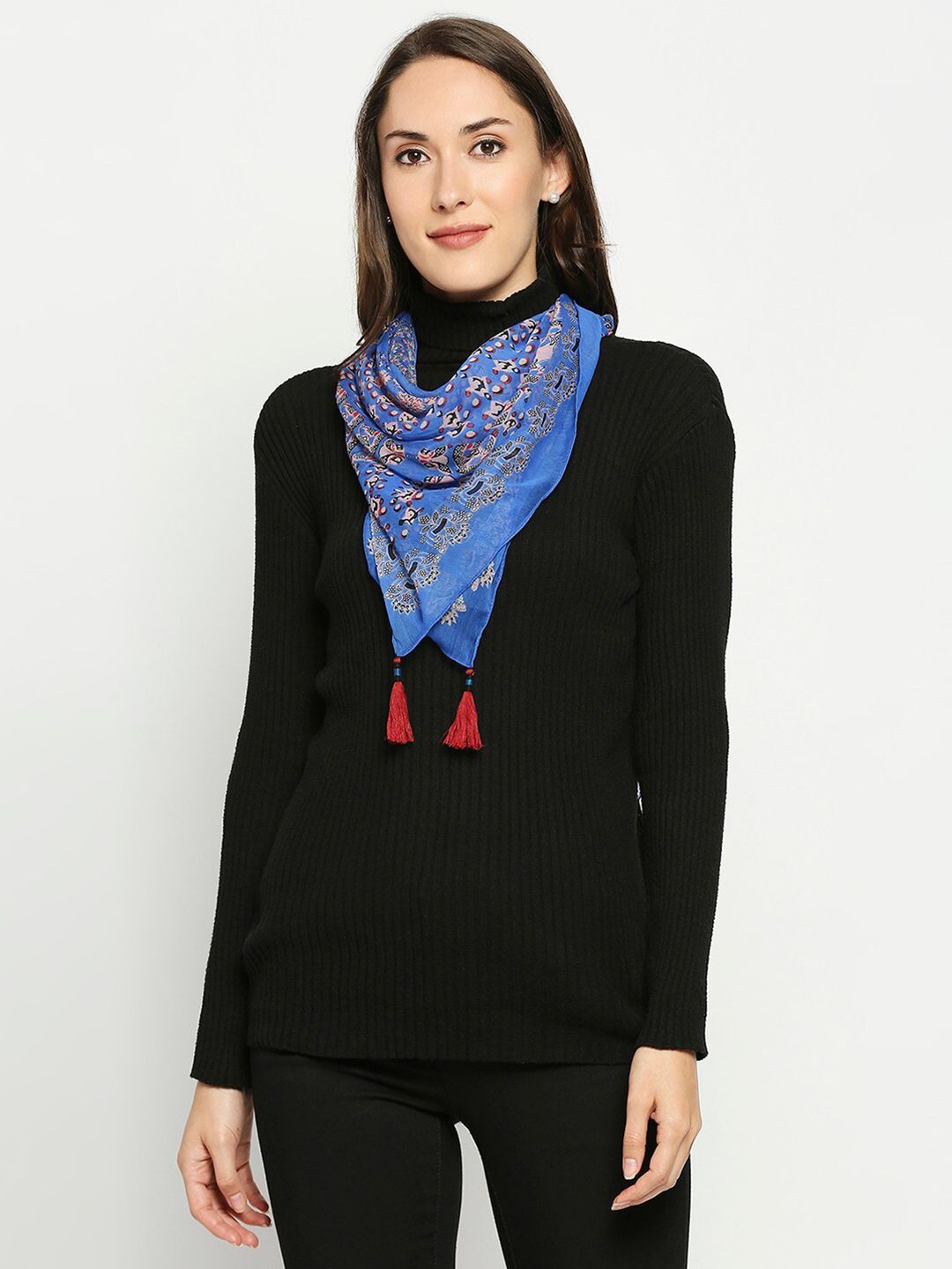 Get Wrapped Women Blue & Pink Printed Scarf Price in India