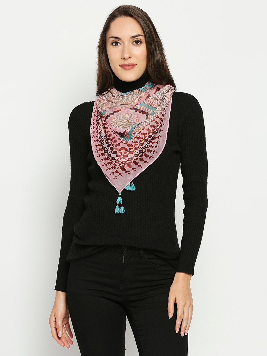 Get Wrapped Women Pink & Brown Printed Scarf Price in India