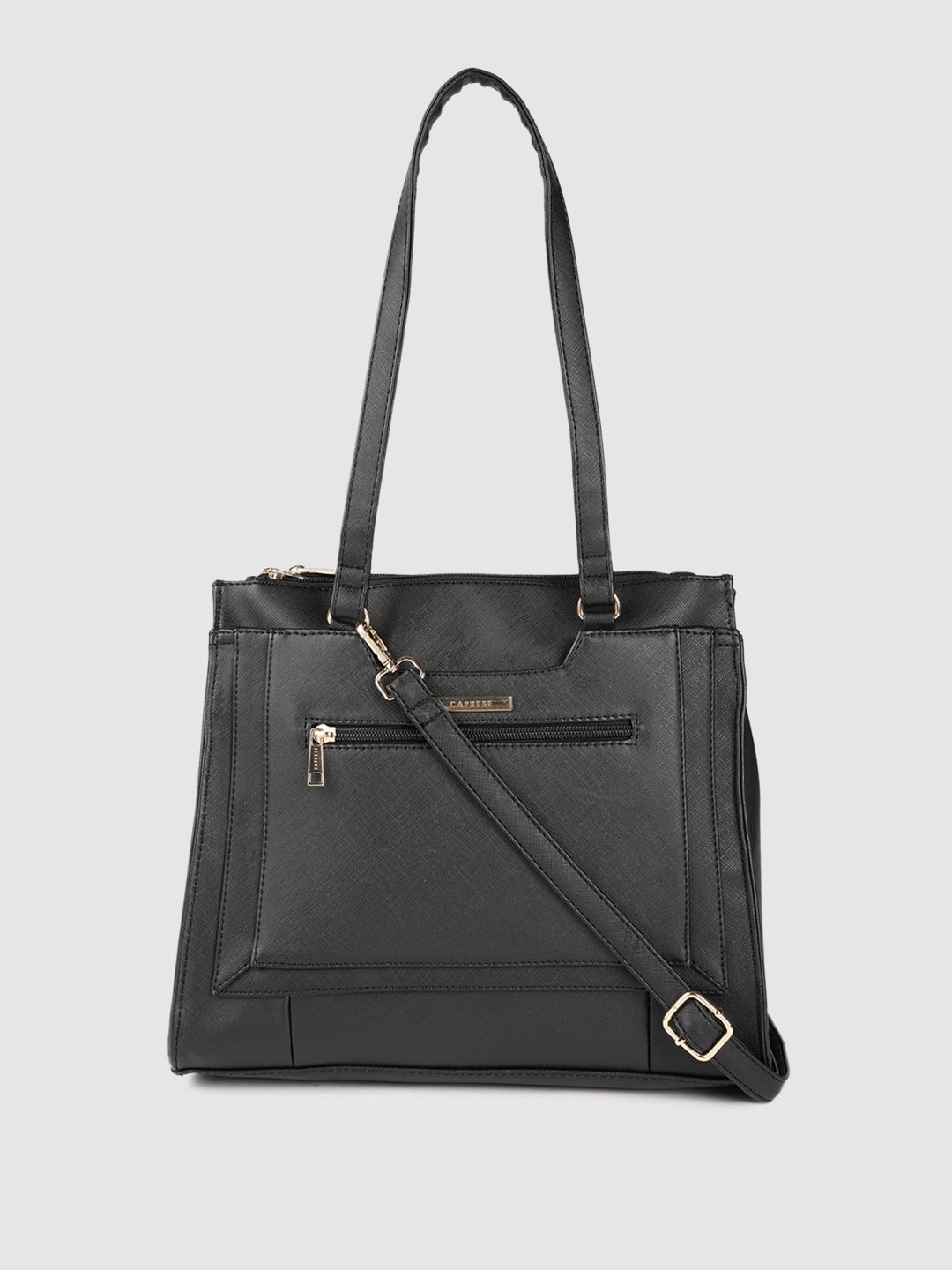 Caprese Black Solid Leather Structured Shoulder Bag Price in India