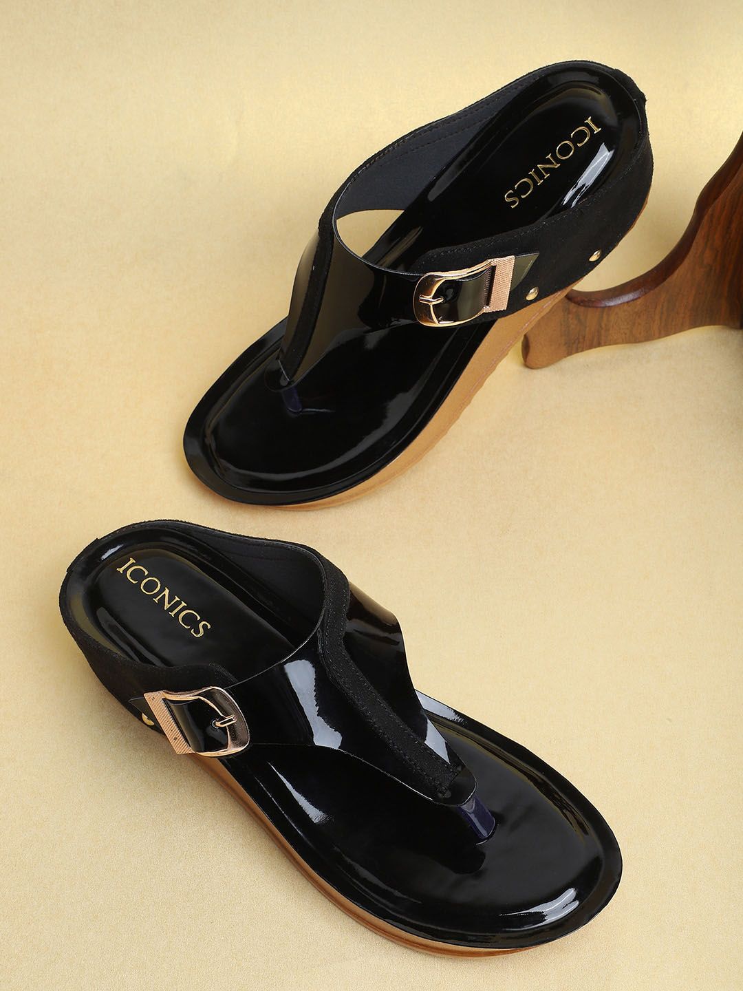 ICONICS Black Comfort Heels with Buckles Price in India