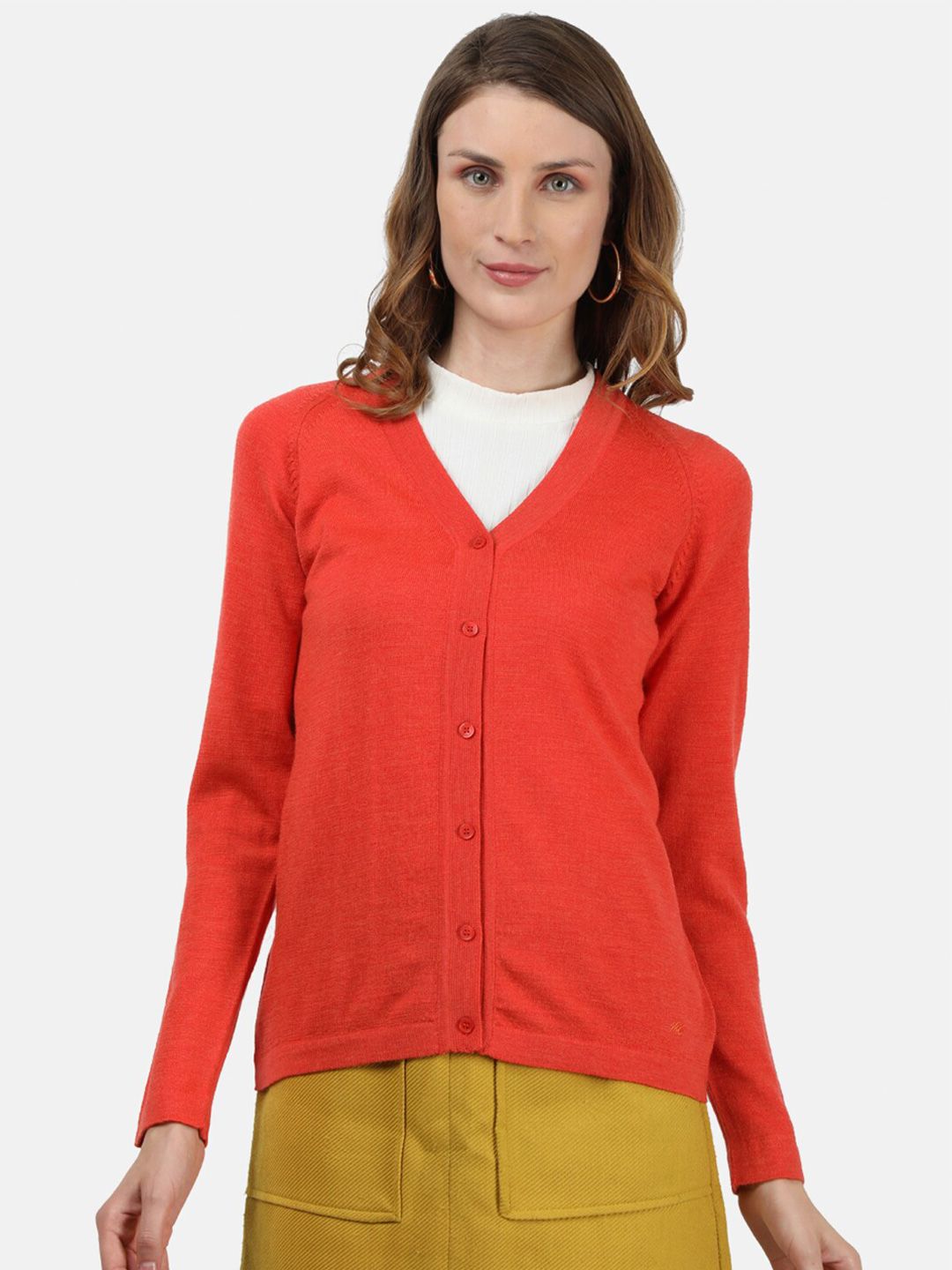 Monte Carlo Women Coral Solid Pure Wool Cardigan Price in India