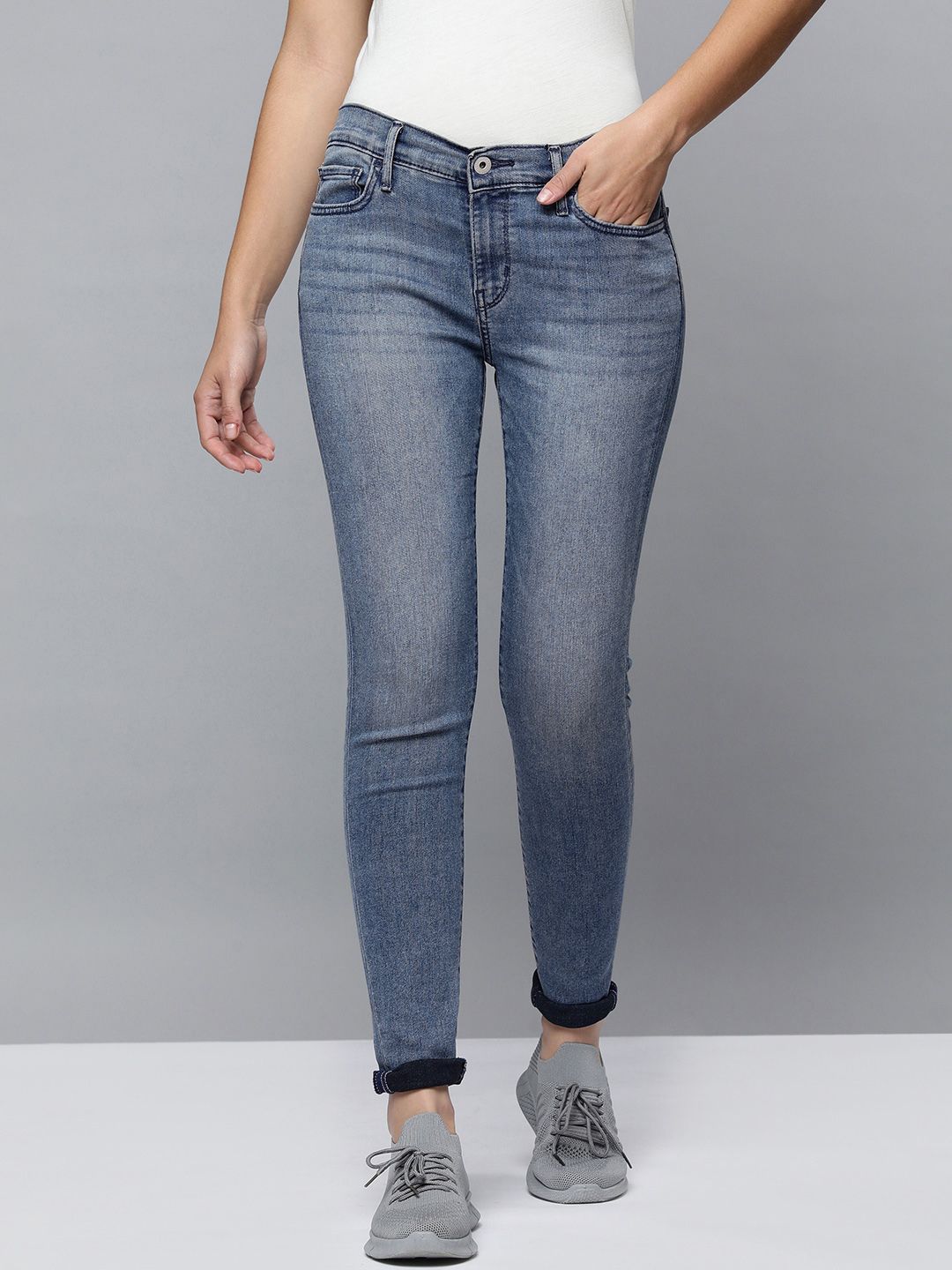 Levis Women Blue Super Skinny Fit High-Rise Heavy Fade Stretchable Jeans Price in India