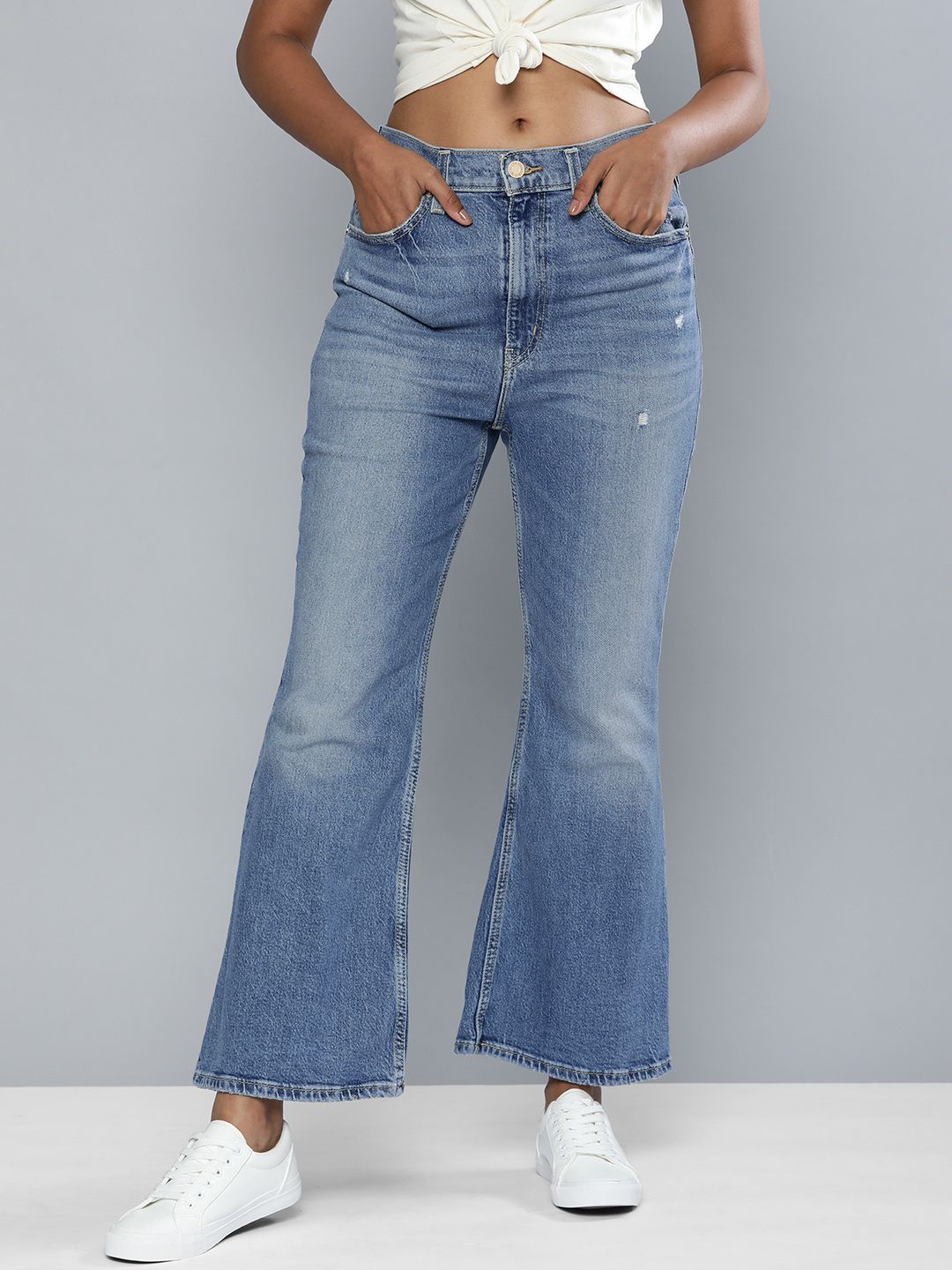 Levis X Deepika Padukone Women Blue 70S Wide Leg High-Rise Light Fade Stretchable Jeans Price in India