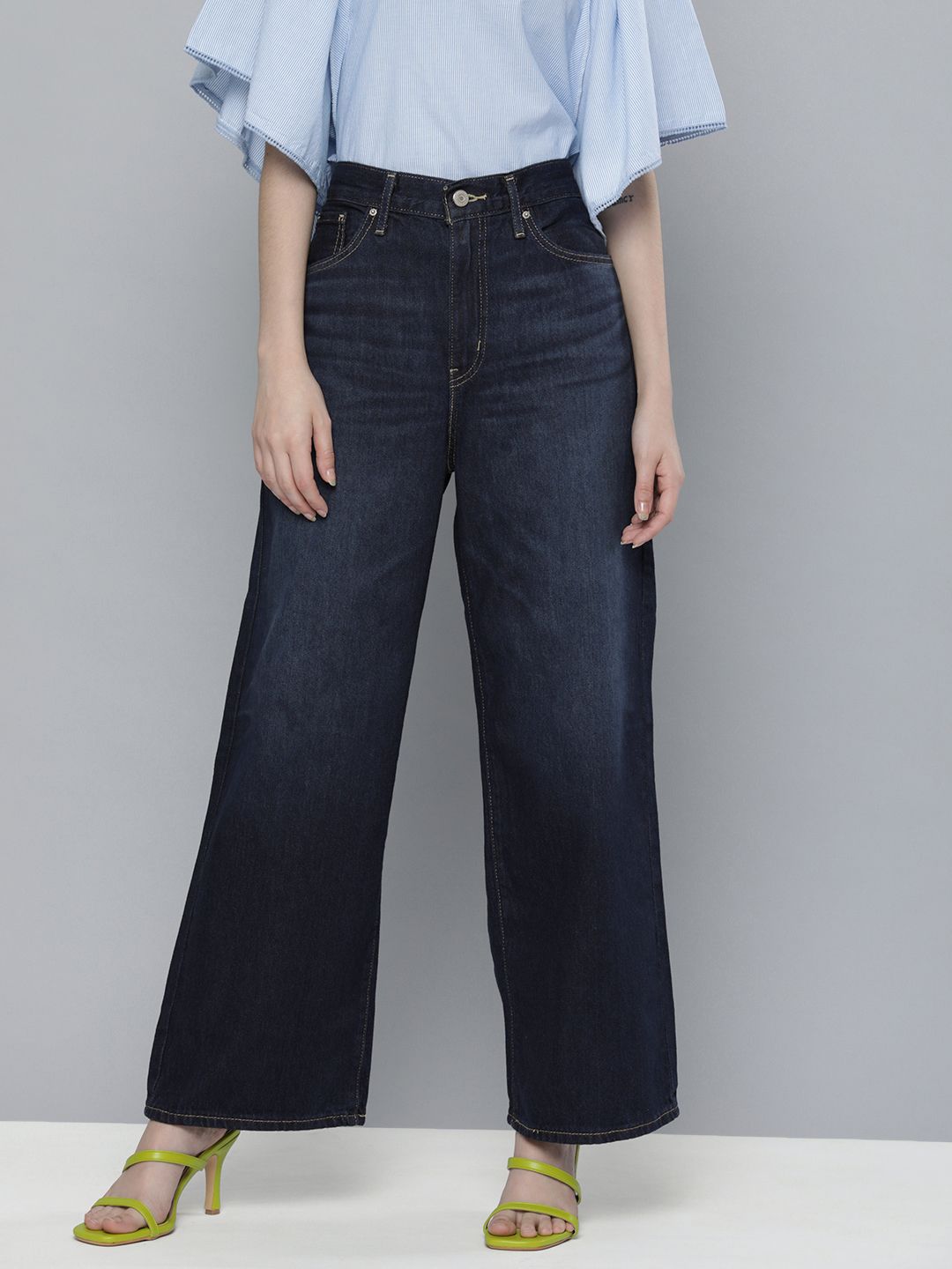 Levis Women Dark Blue Wide Leg High-Rise Heavy Fade Jeans Price in India