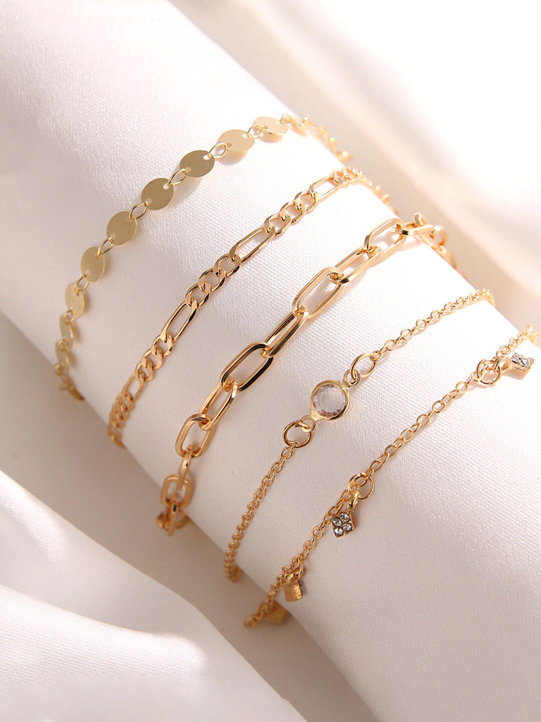 Yellow Chimes Women Pack Of 5 Gold Plated Link Bracelet Price in India