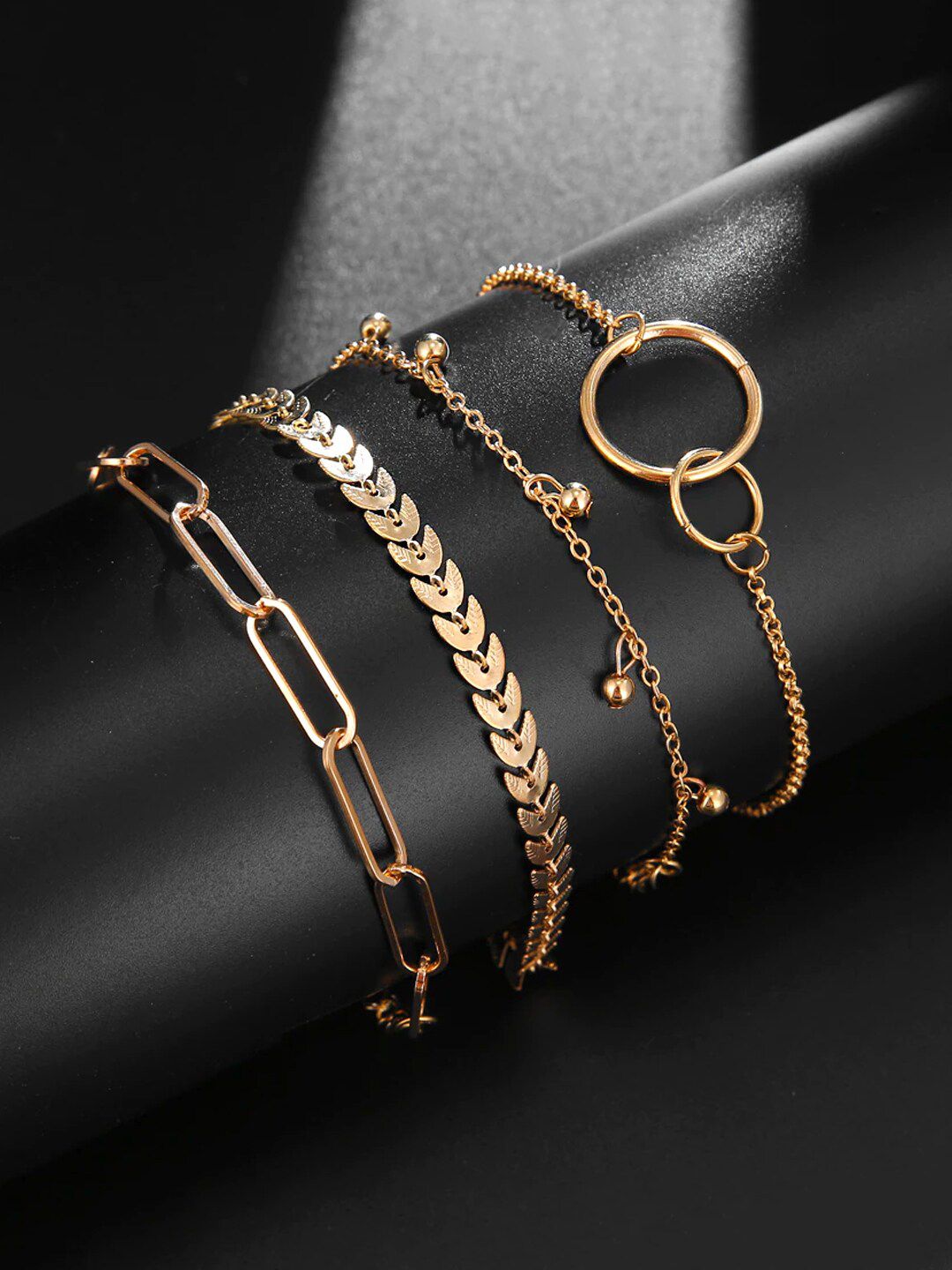 Yellow Chimes Set Of 4 Women Gold-Plated Stackable Link Bracelet Set Price in India