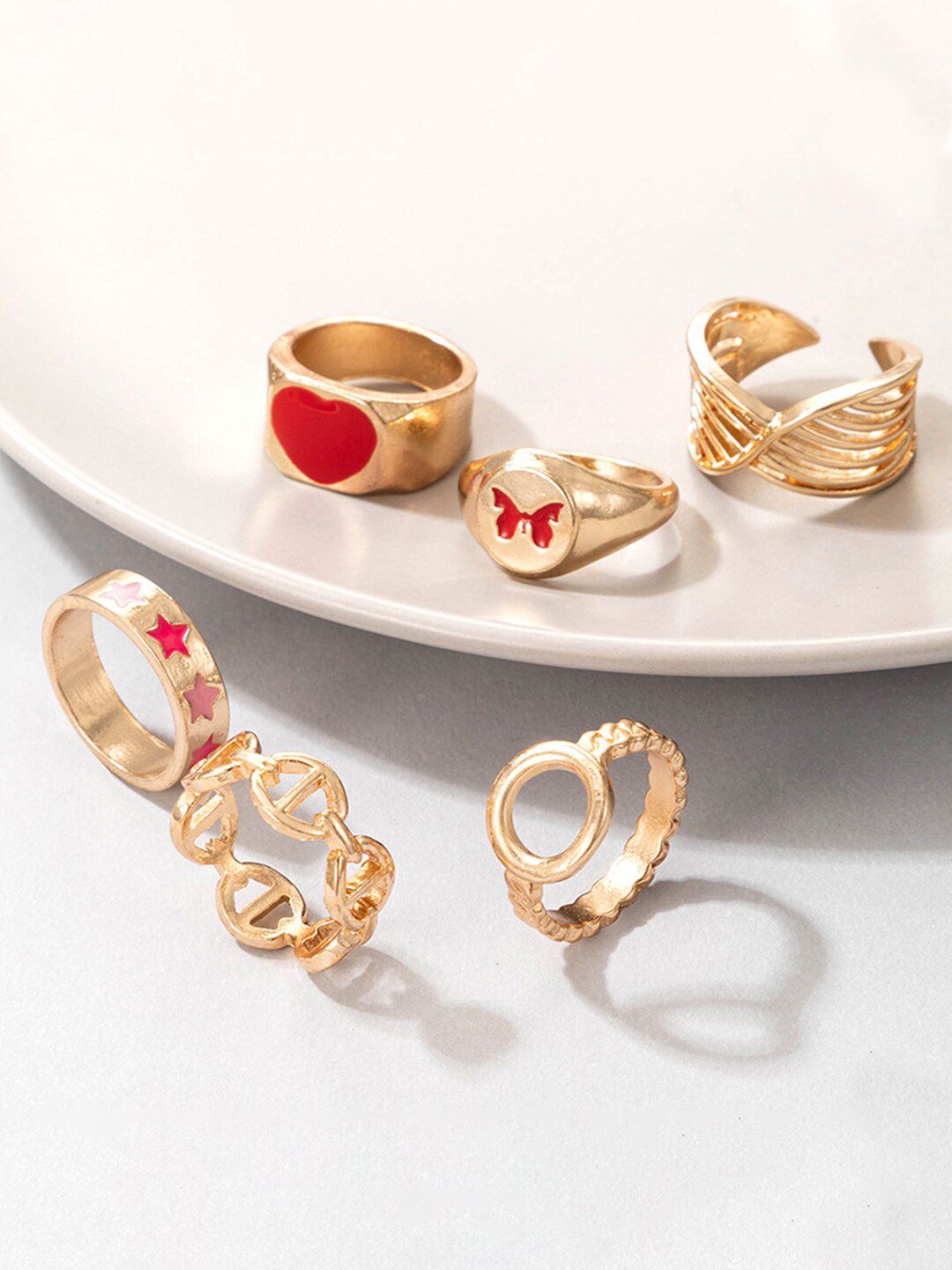 Yellow Chimes Set Of 6 Gold-Plated Finger Rings Price in India