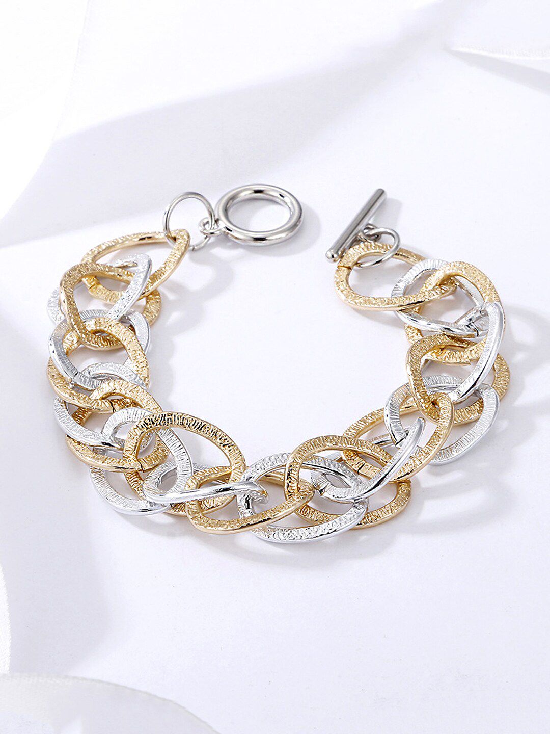 Yellow Chimes Women Silver & Gold Rhodium-Plated Wraparound Bracelet Price in India