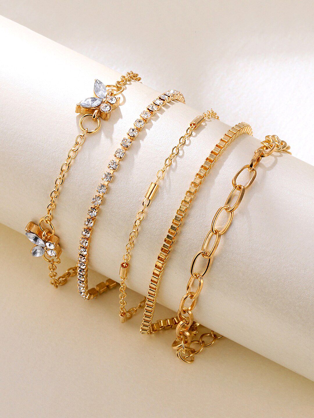 Yellow Chimes Women 5 Gold-Toned Gold-Plated Link Bracelet Price in India