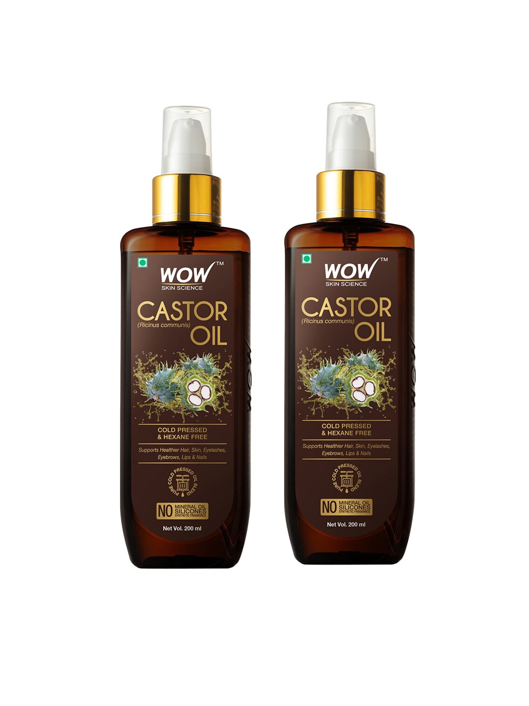WOW SKIN SCIENCE Set of 2 Cold Pressed Castor Oil - 200 ml each Price in India
