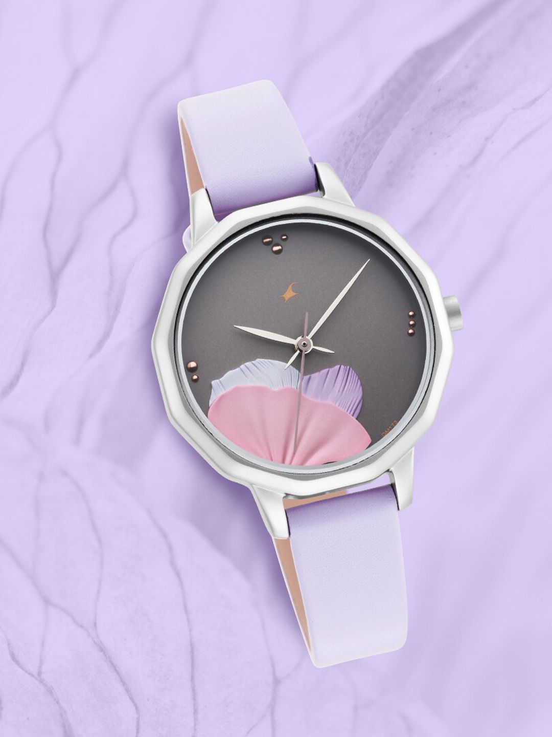 Fastrack Women Purple Brass Printed Dial & Purple Leather Straps Analogue Watch Price in India