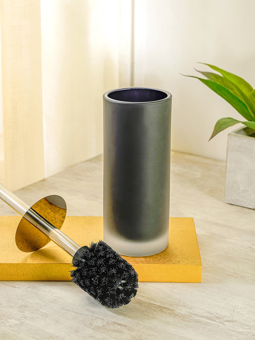 Pure Home and Living Black Solid Toilet Brush Holder Price in India