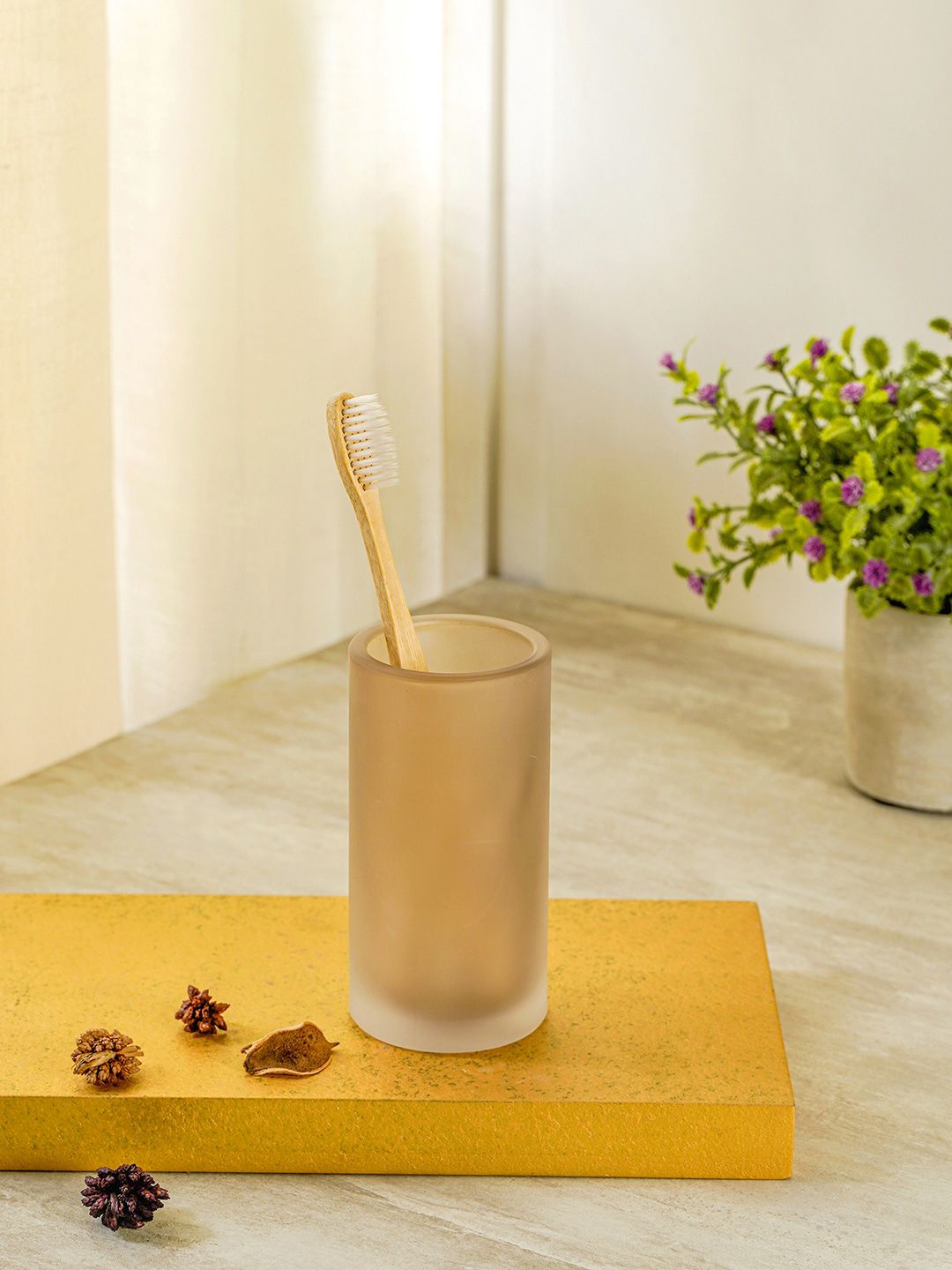 Pure Home and Living Brown Solid Frosted Glass Tumbler Price in India