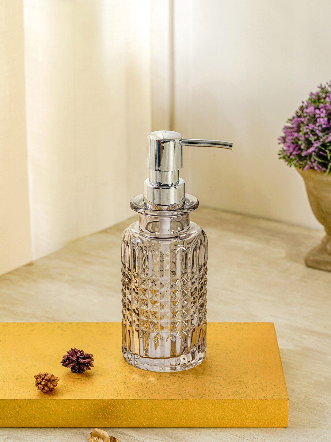 Pure Home and Living Grey Solid Glass Soap Dispenser Price in India