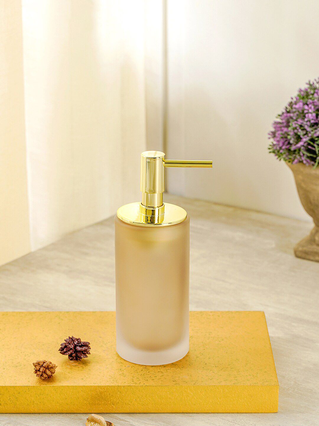 Pure Home and Living Brown Solid Frosted Glass Soap Dispenser Price in India