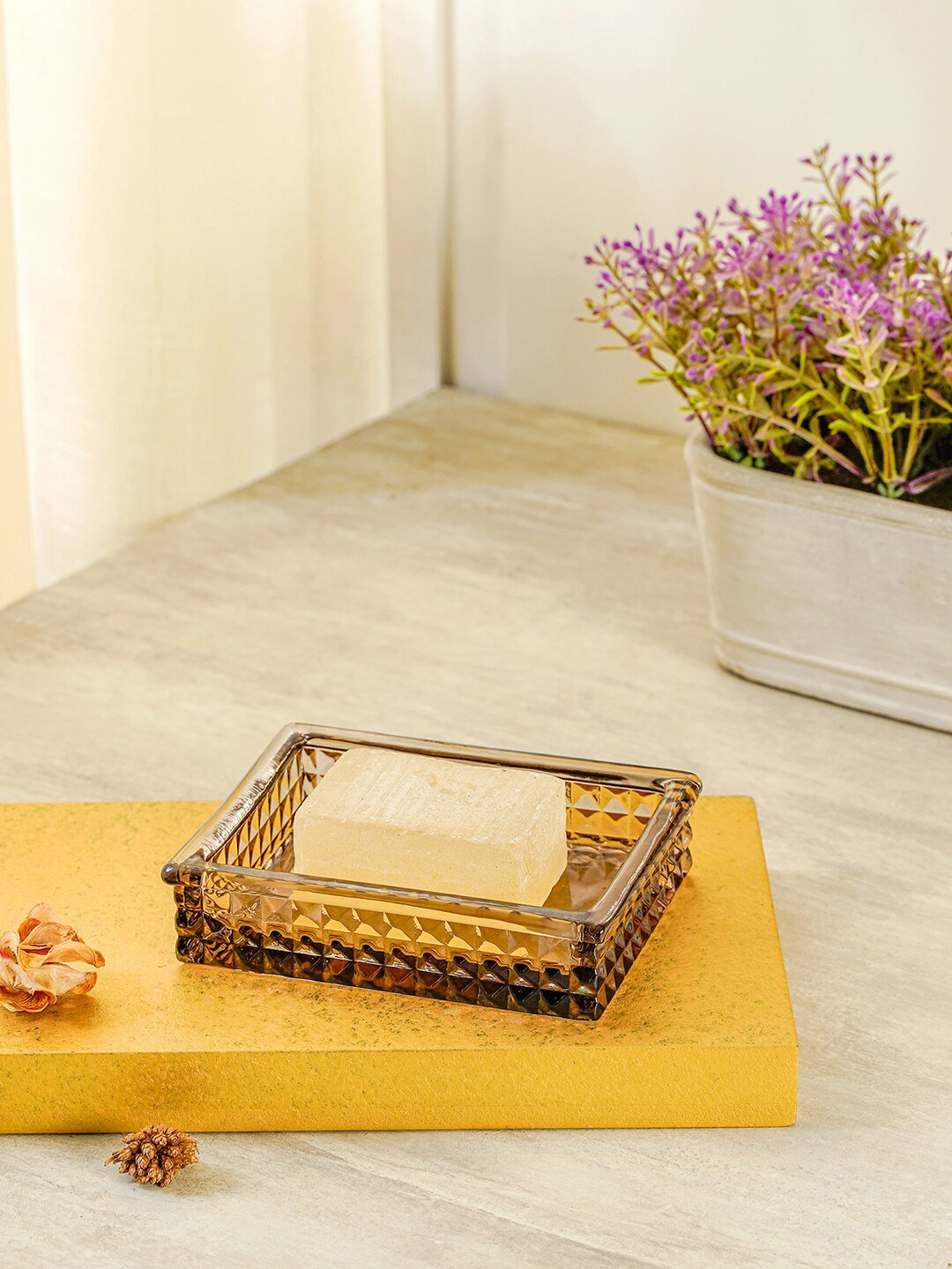 Pure Home and Living Brown Textured Glass Soap Dish Price in India