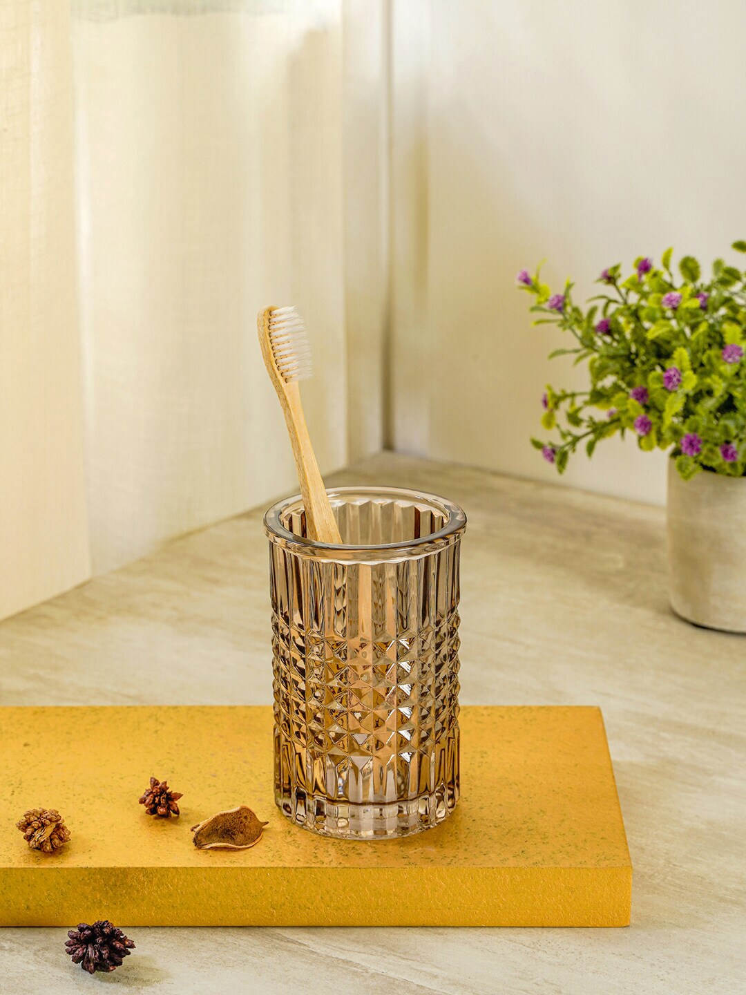Pure Home and Living Brown Geometric Frosted Glass Tumbler Price in India